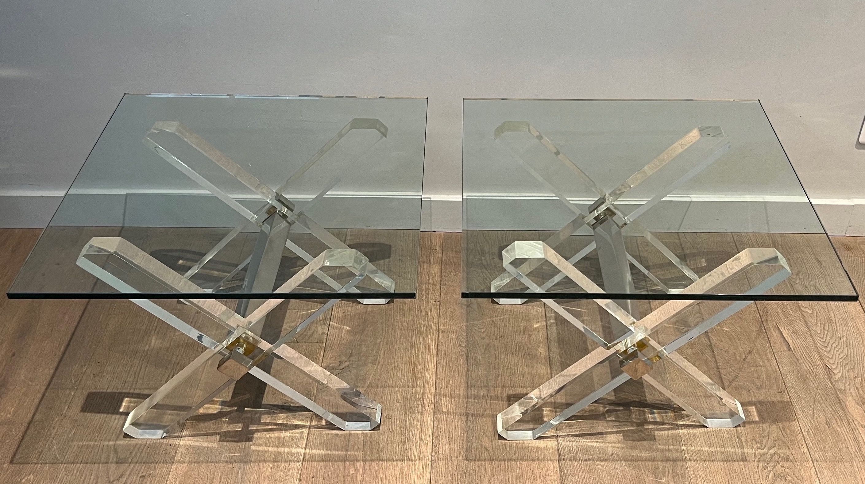 Pair of Lucite and Chrome Side Tables