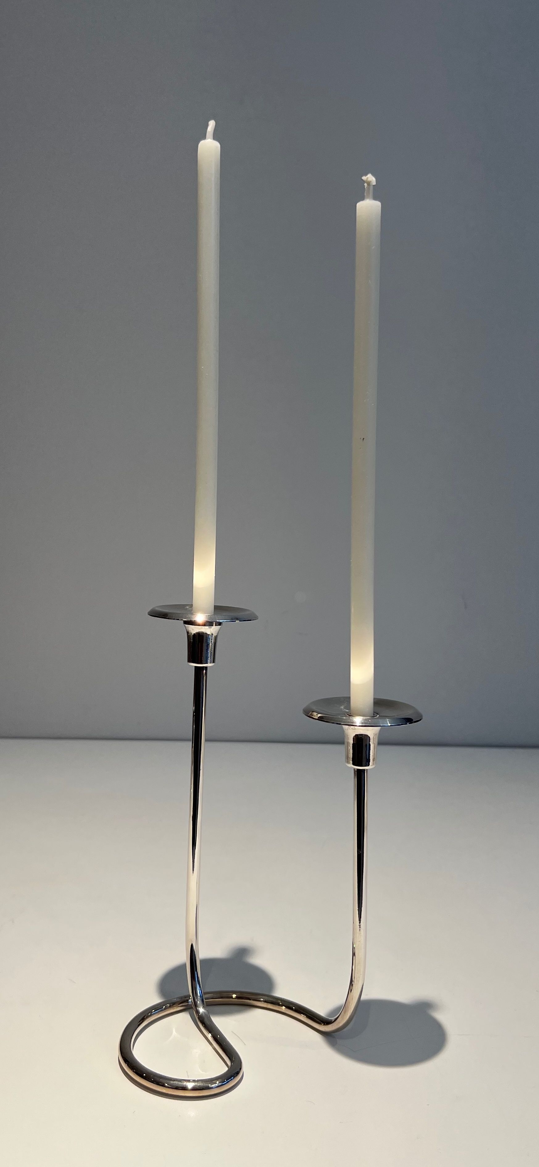 Design Silvered Metal Candlestick