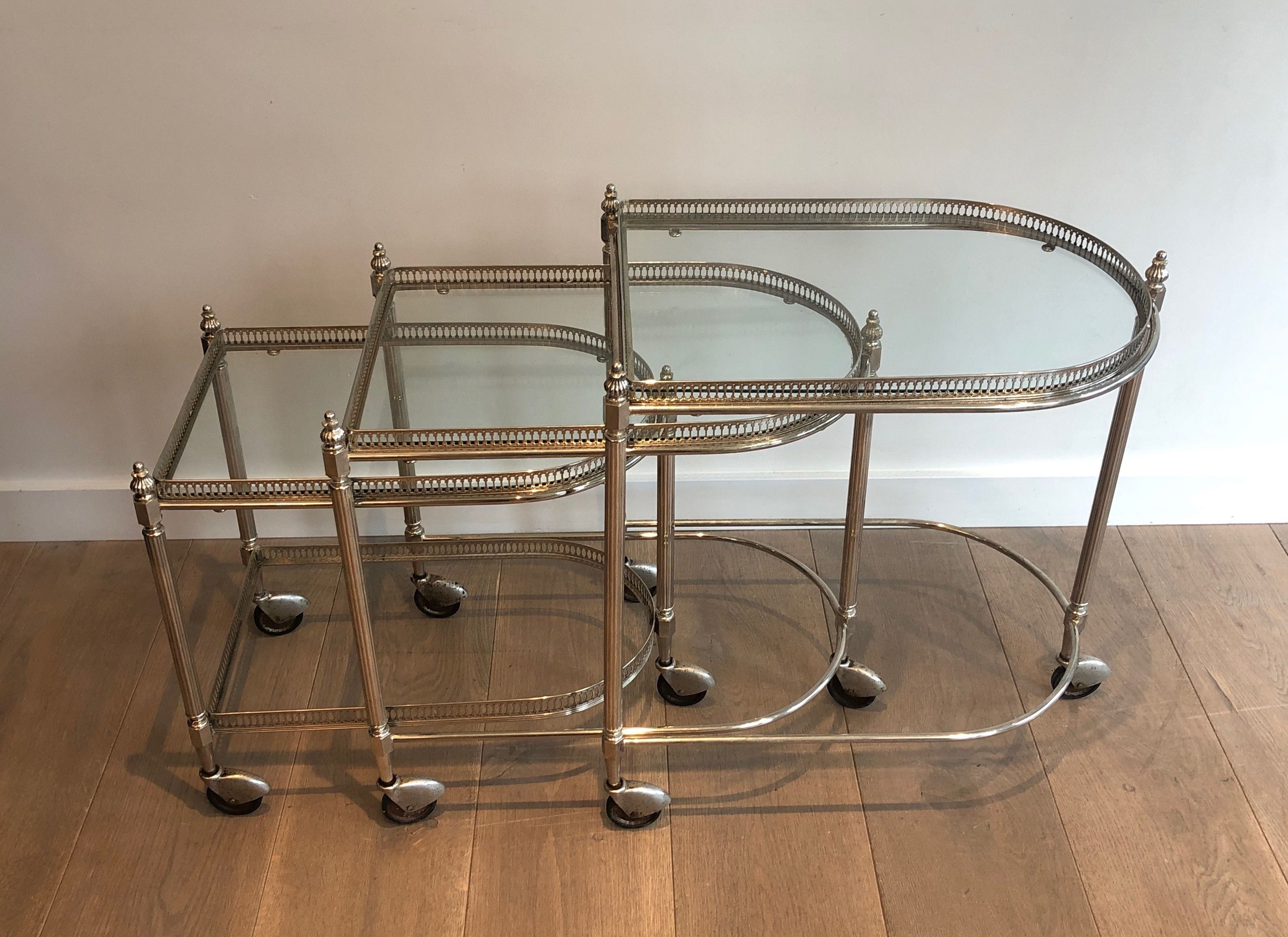 Set of 3 Silvered  Nesting Drinks Trolleys by Maison Baguès 