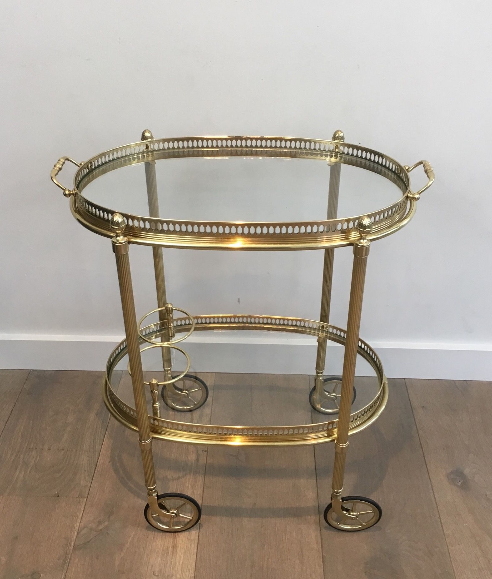 Small Oval Brass Rolling Table with Double Removable Tops from Maison Bagués