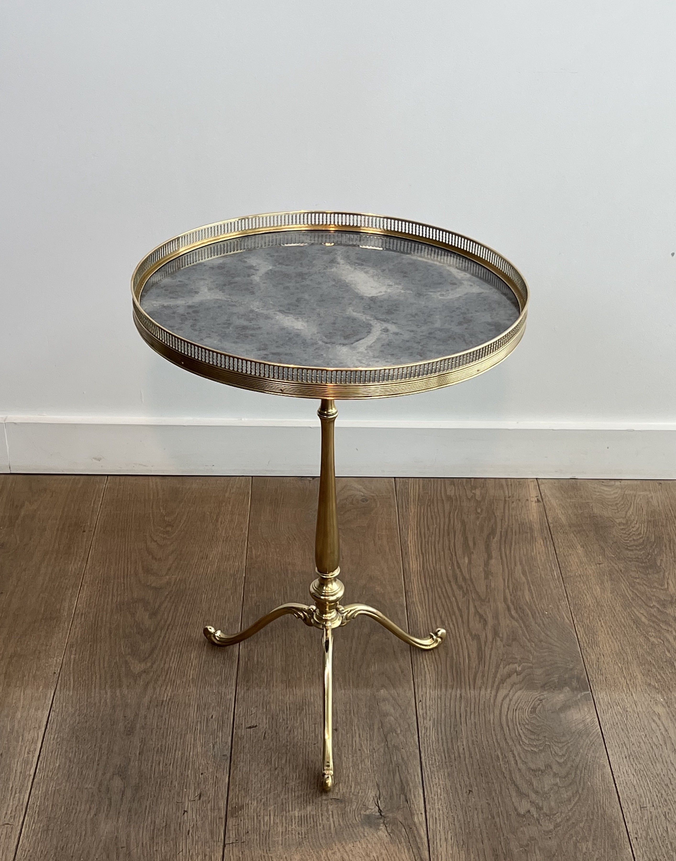 Neoclassical Style Brass Gueridon with Antiques Mirror Top Attributed to Maison Jansen. Circa 1940