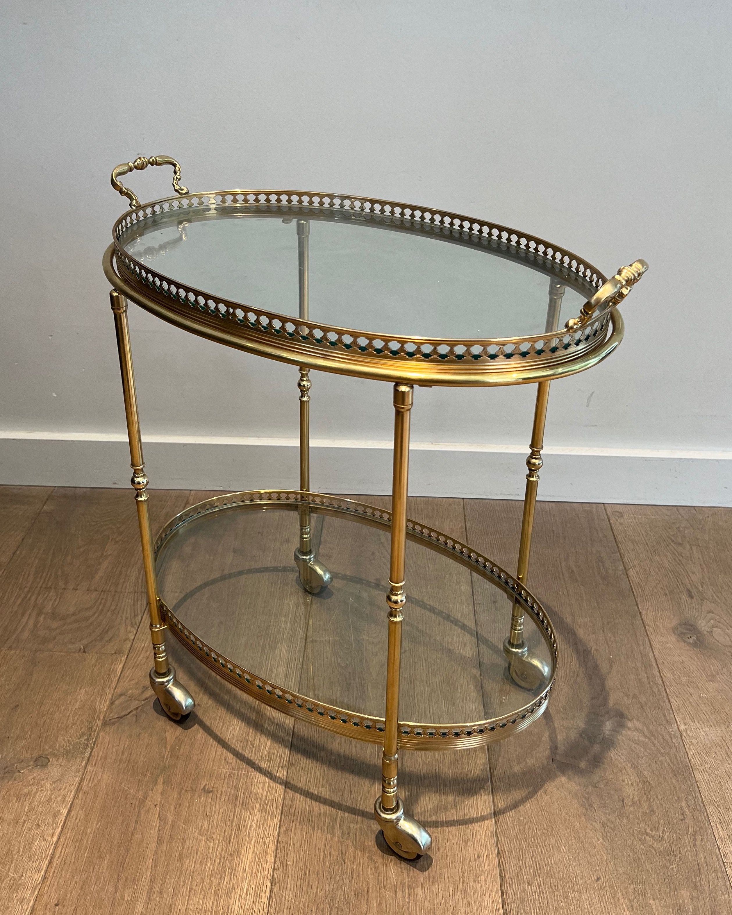 Oval Neoclassical Style Brass Drinks Trolley Attributed to Maison Jansen