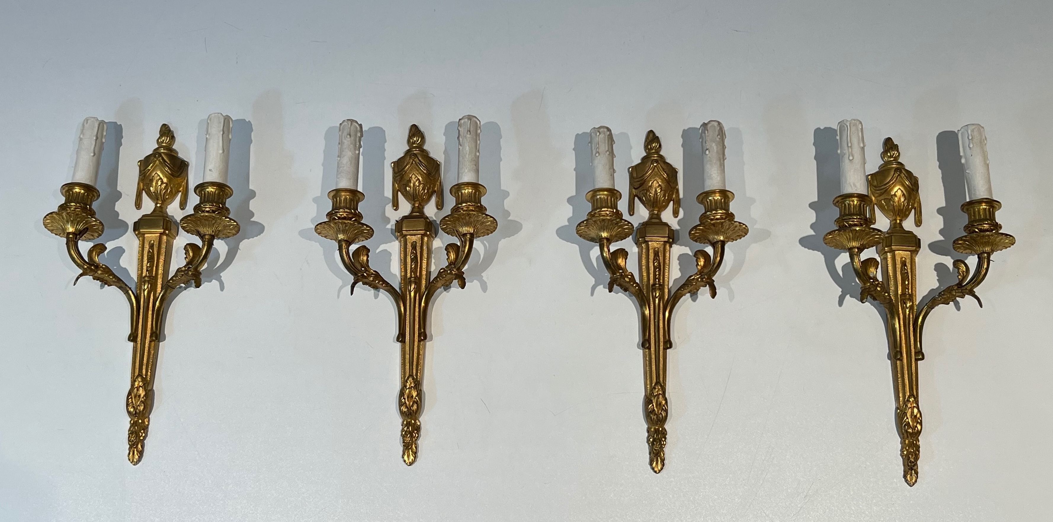 Set of Four Louis the 16th Style Bronze Wall Sconces