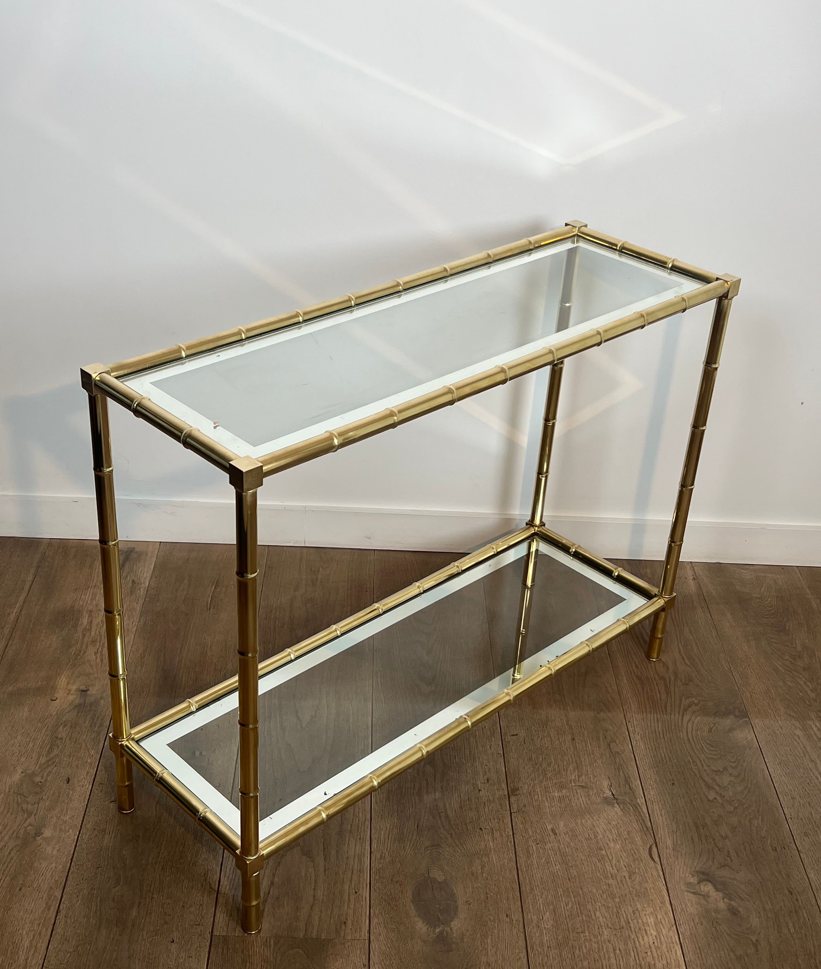 Faux-Bamboo Brass Console Table in the Style of Jacques Adnet