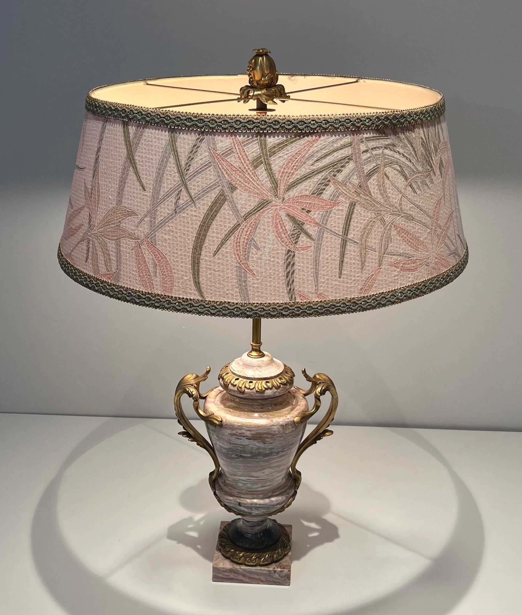 Large Louis XV Style Lamp Made of Marble and Decorated with Decorative Bronze Elements