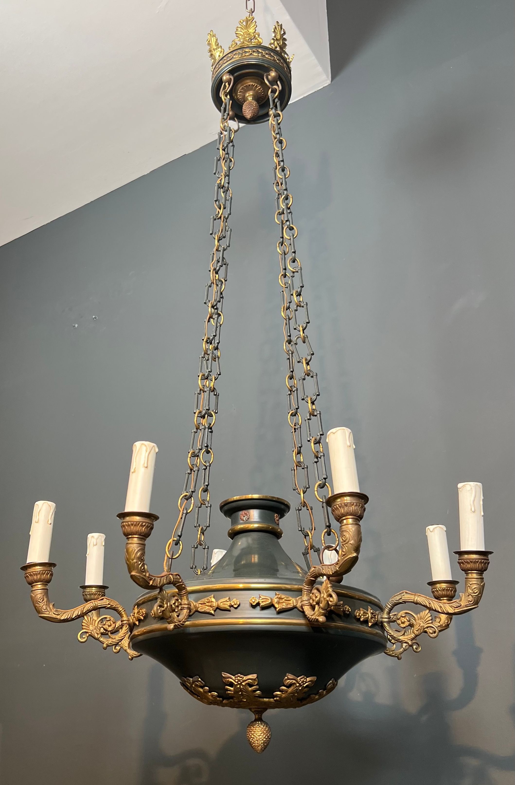 Important Lustre de Style Empire en Bronze et Tôle Verte