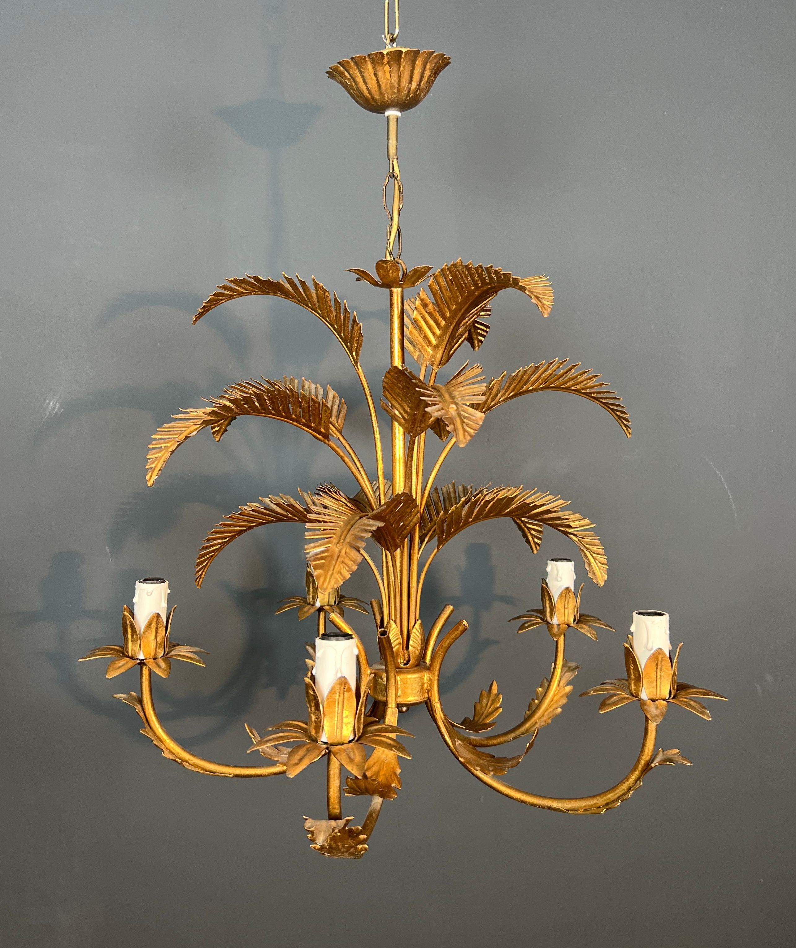 Lustre Palmier en Métal Doré à 5 Bras de Lumière de Style Coco Chanel