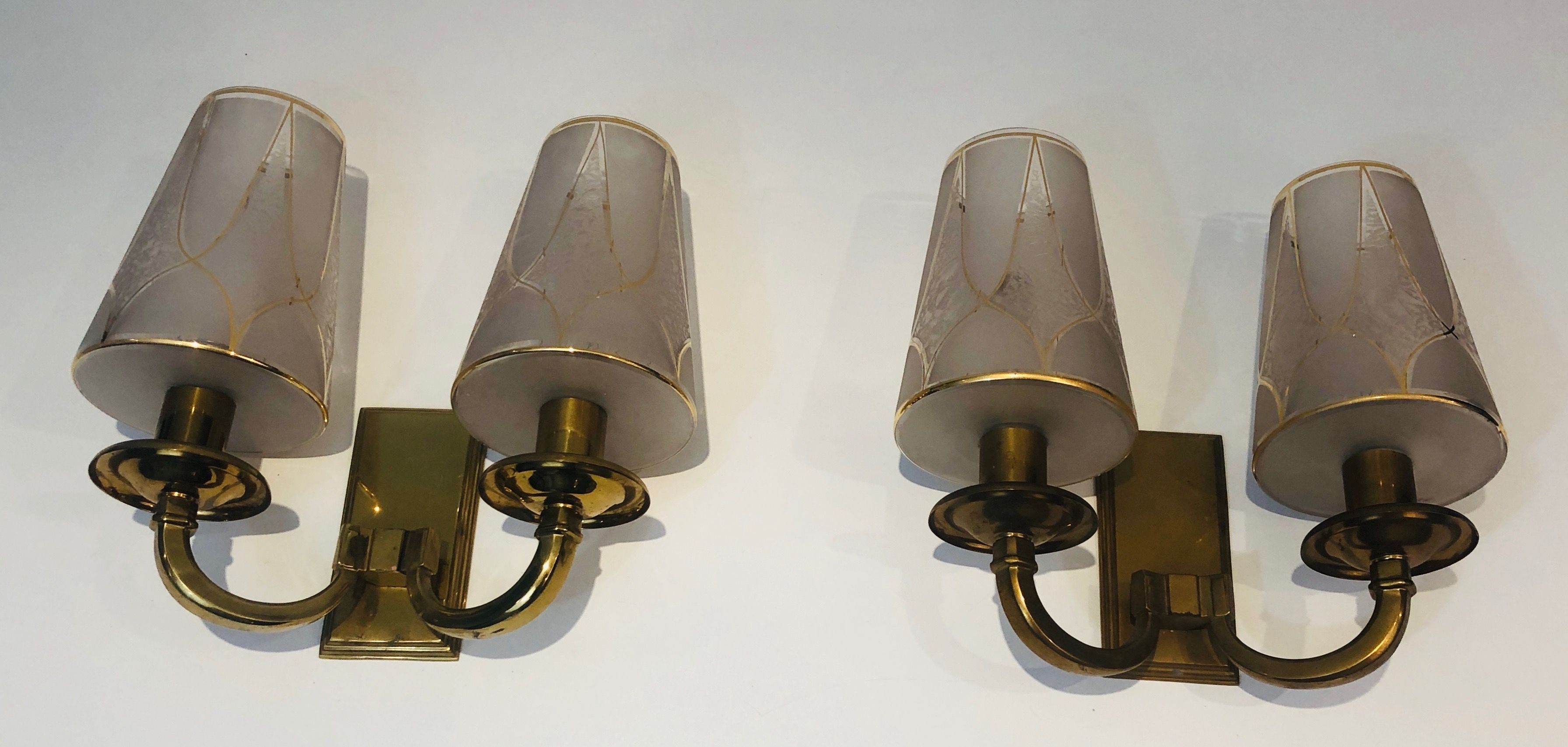 Pair of Art Deco Brass Wall Lights in the Style of  Perzel.