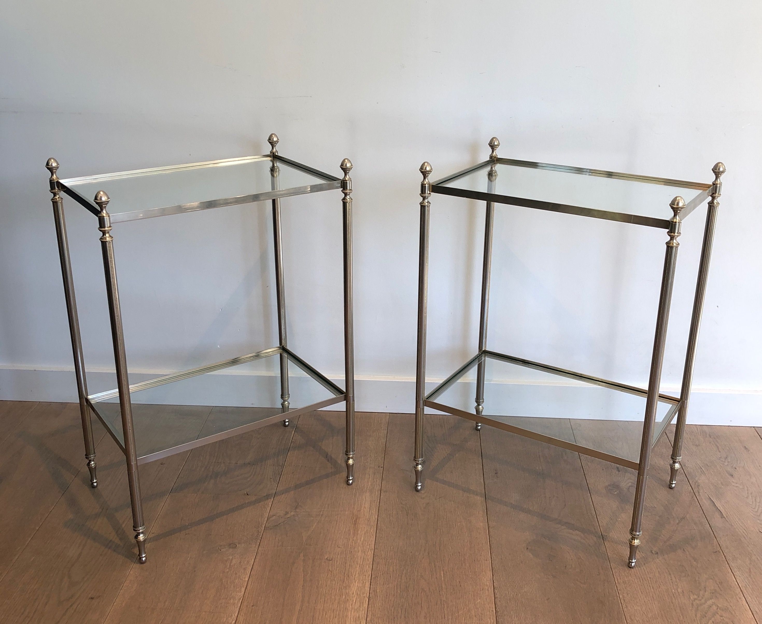 Pair of Silvered Side Tables in the Style of Maison Jansen