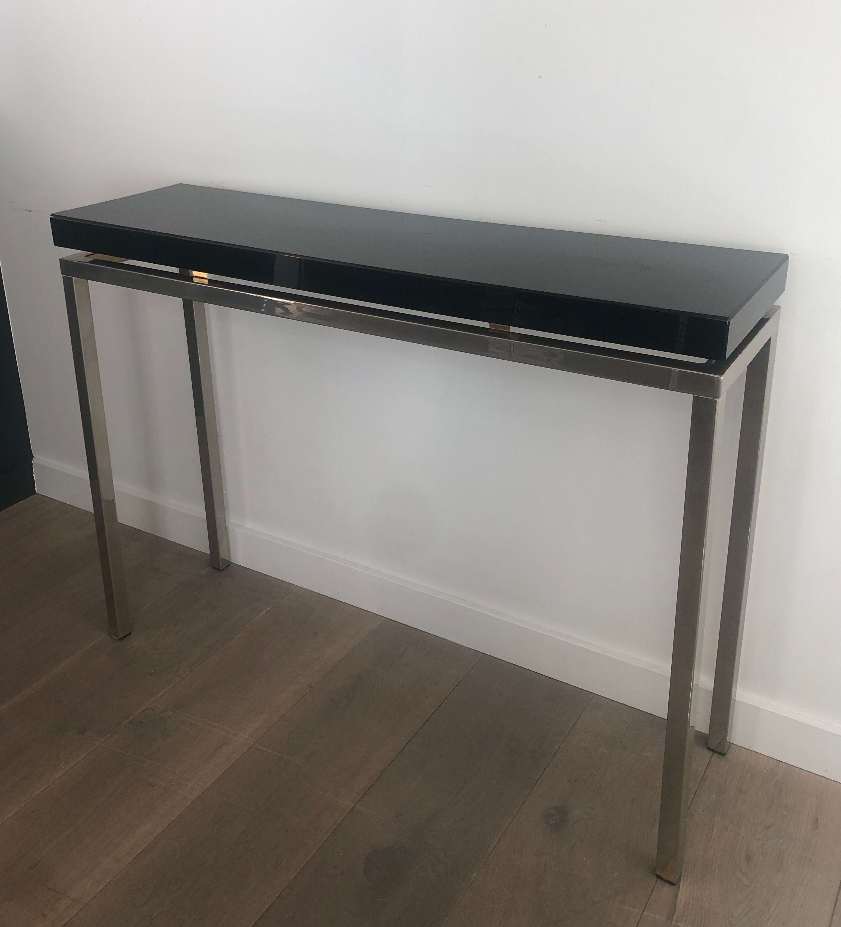 Chromed Console with Black Lacquered Top