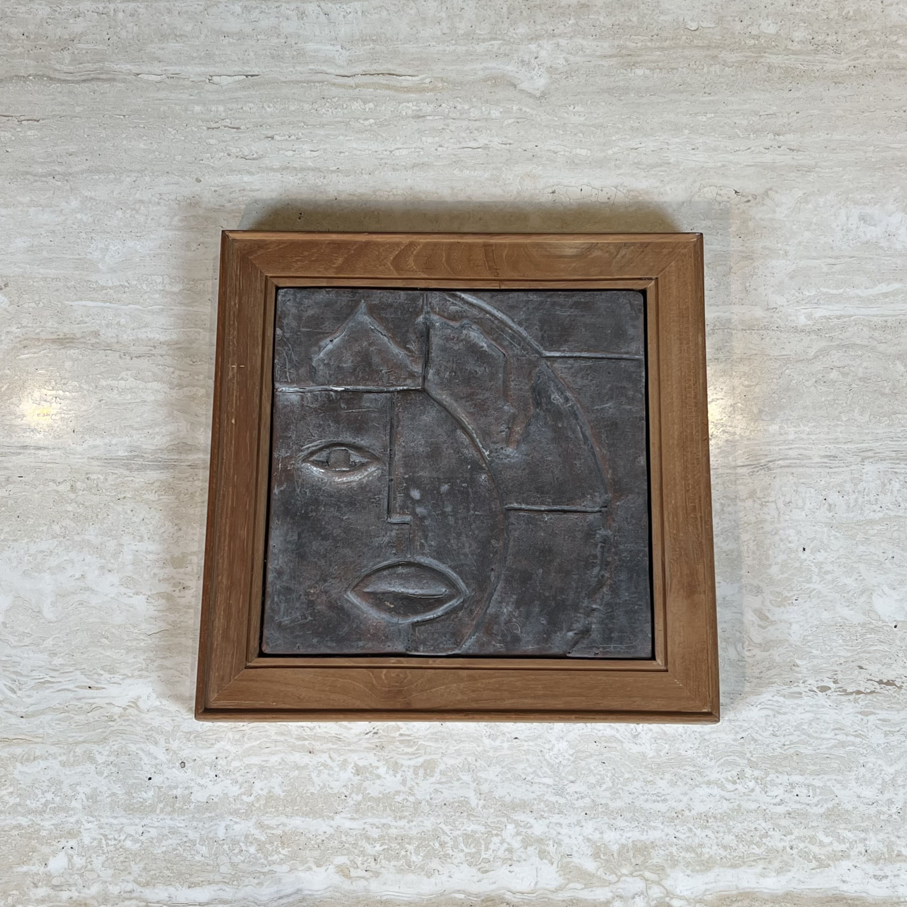 Modernist Ceramic Plaque with Cubist Decor, 1970s
