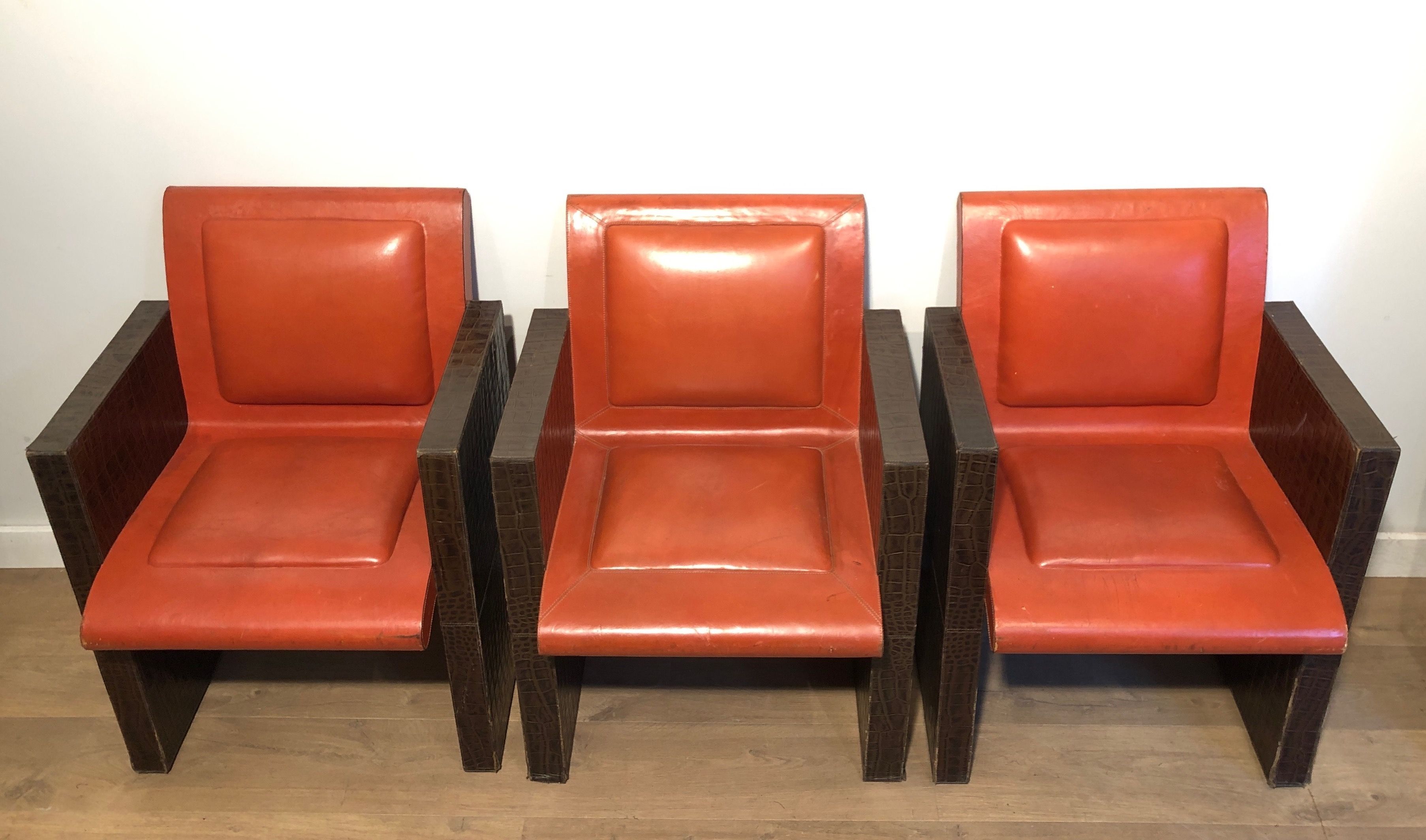 Set of 3 Leather Armchairs