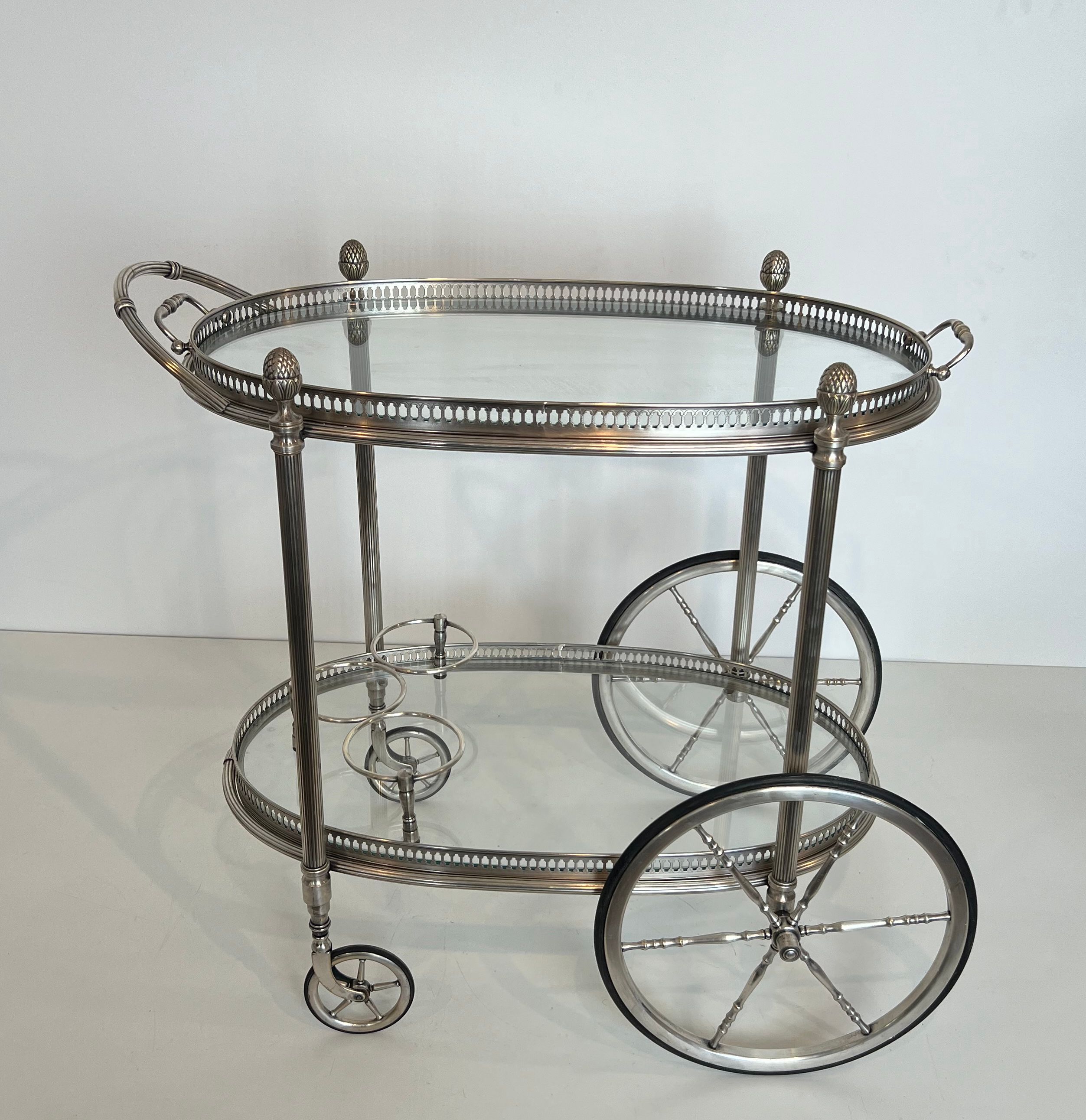 Oval Silvered Brass Drinks Trolley by Maison Bagués