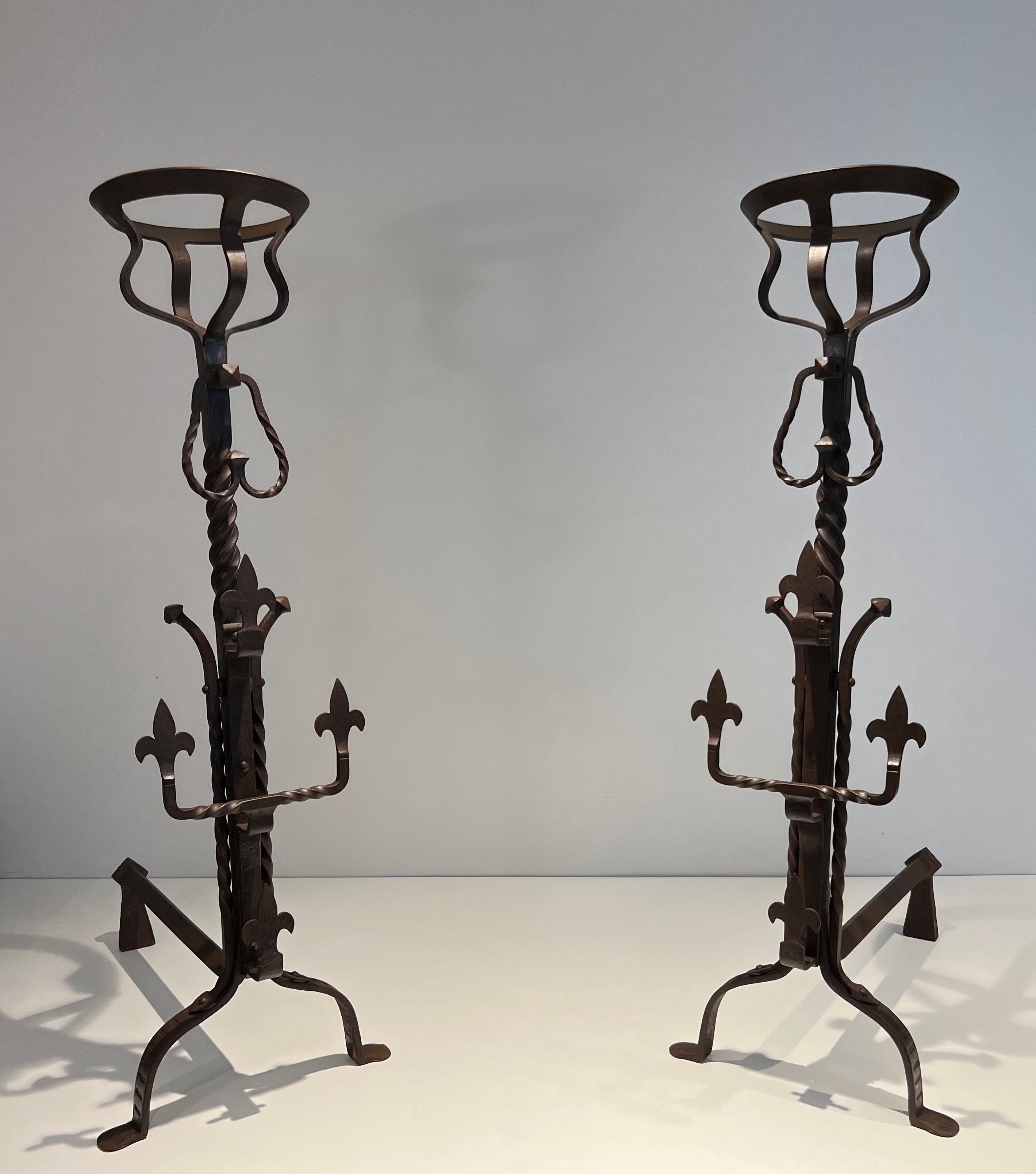 Pair of Important Wrought Iron Landiers