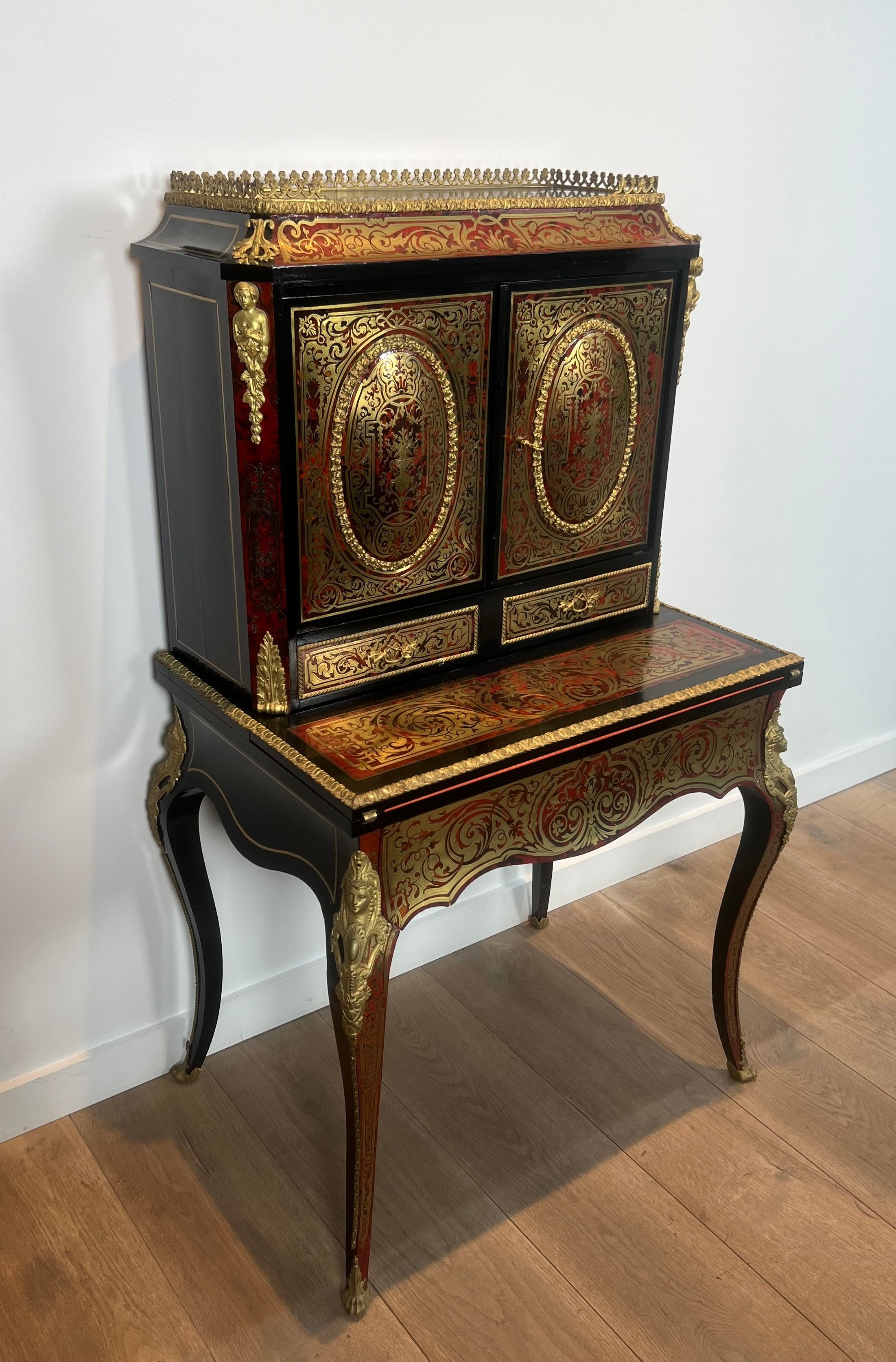 Bureau Bonheur du Jour en Marqueterie Boulle d'Epoque Napoléon III 