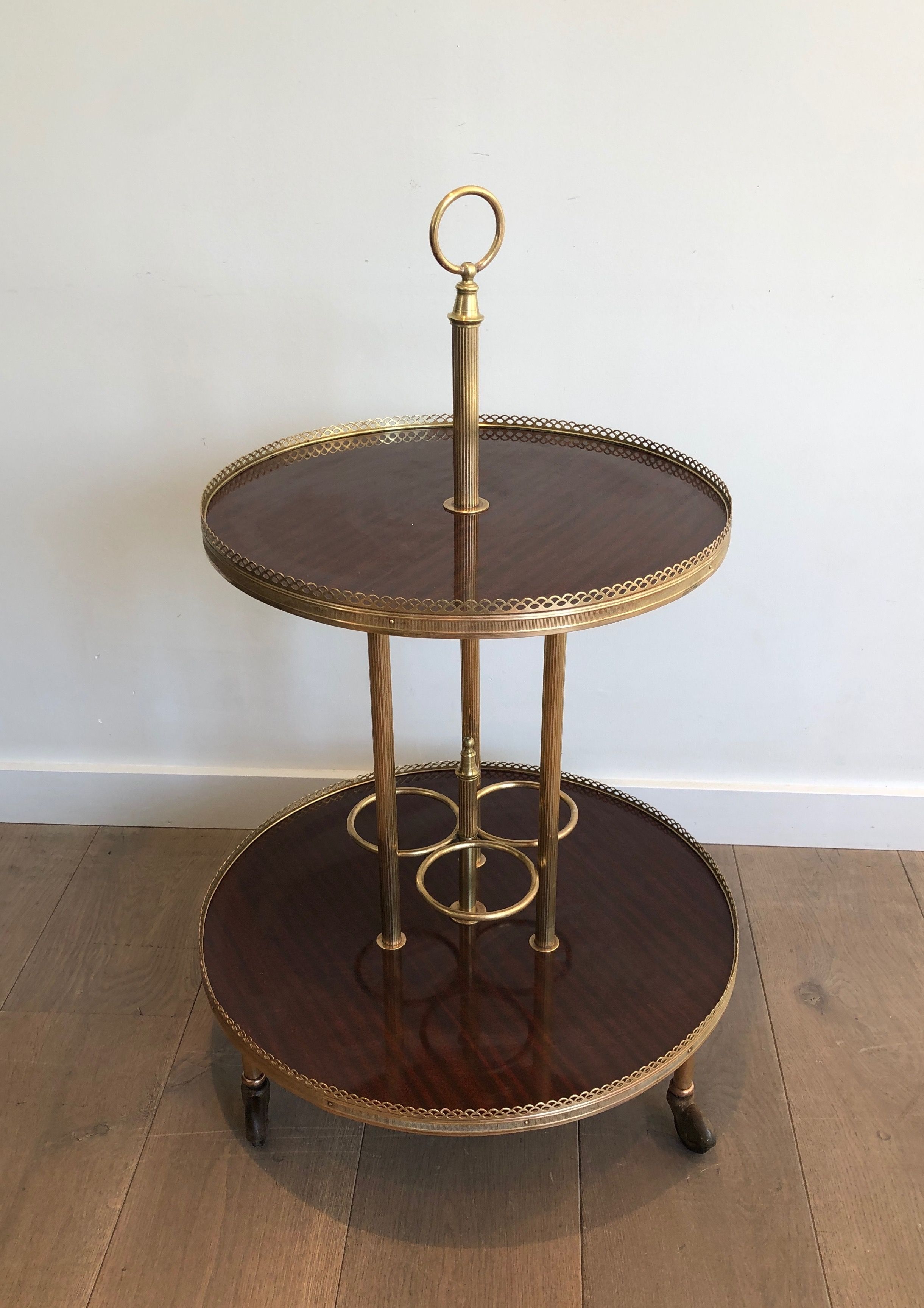 Round Mahogany and Brass Drinks Trolley