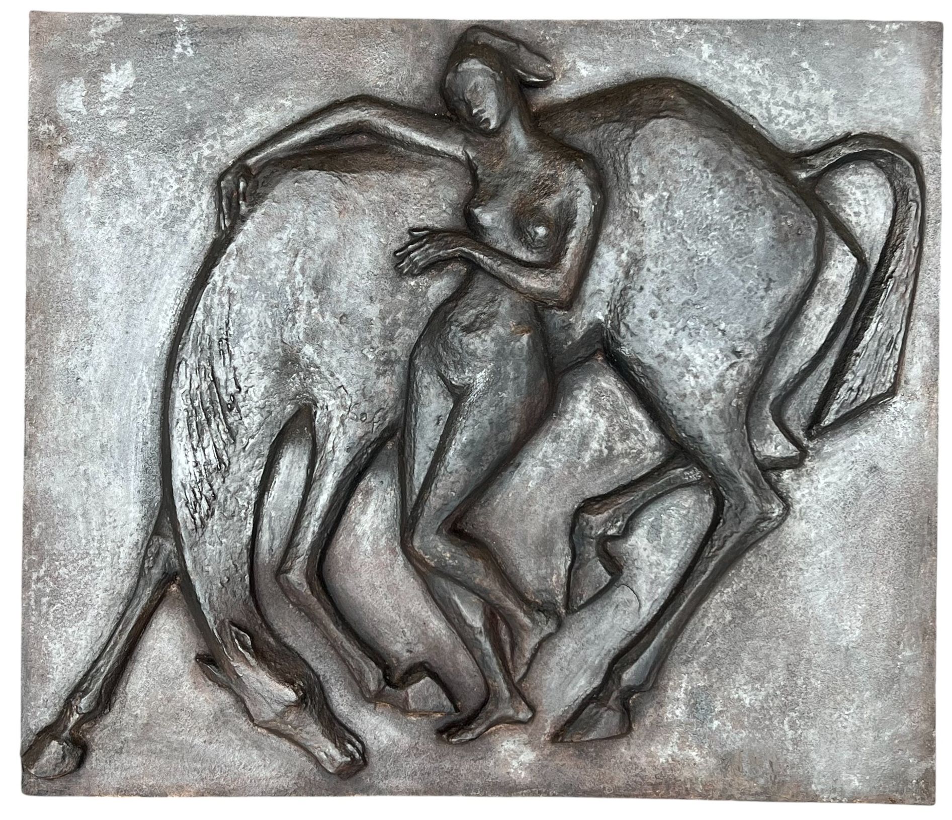 Large Cast Iron Fireback Representing a Nude Woman Caressing her Horse