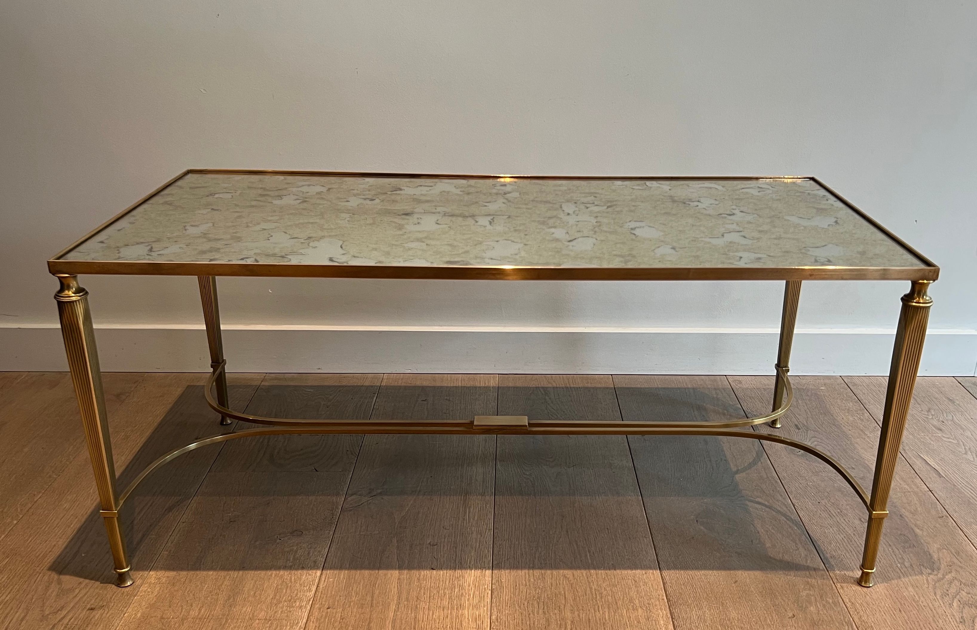 Neoclassical Style Brass and Faux-Antiques Mirror Top Coffee Table by Maison Jansen