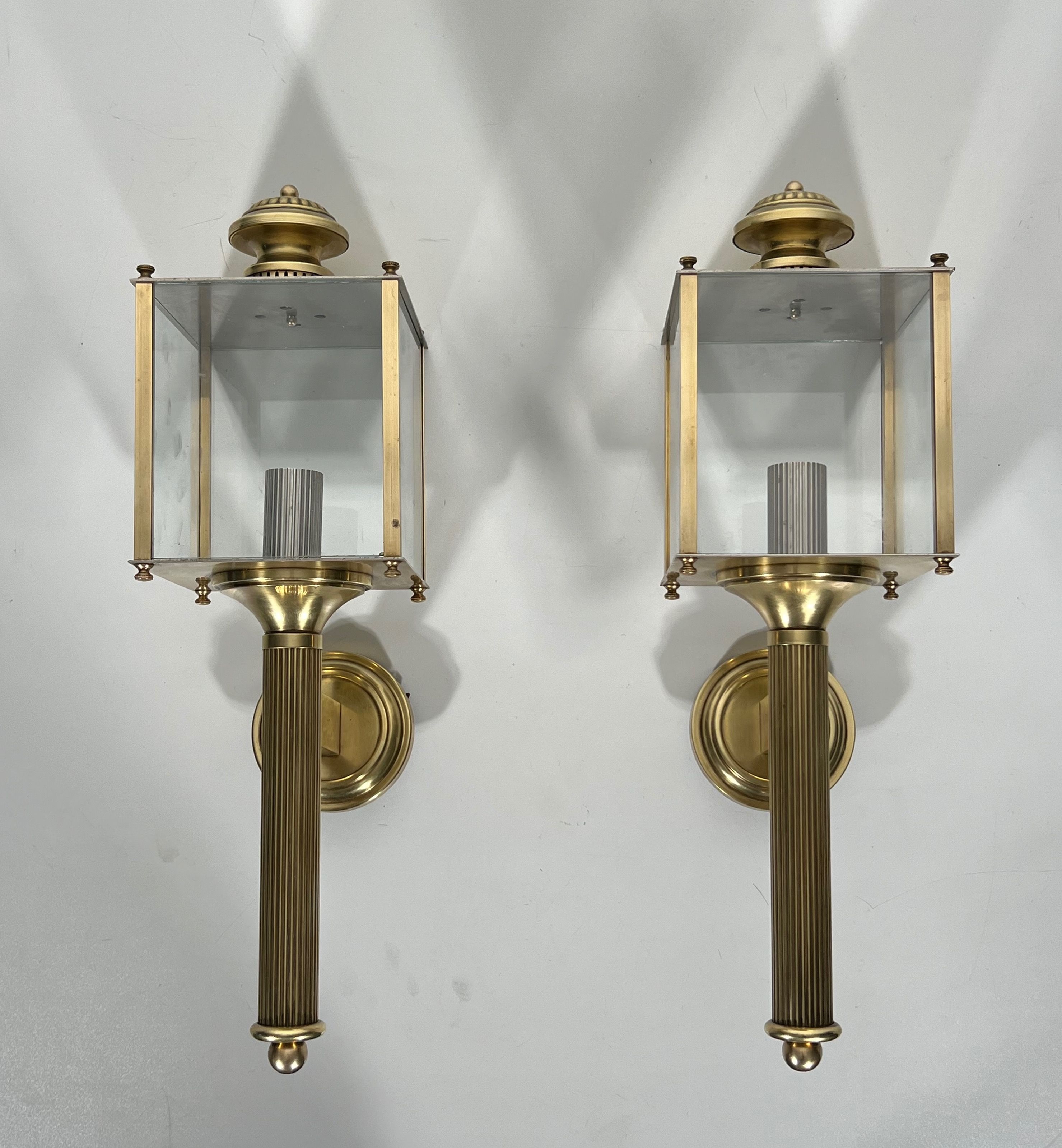 Pair of Neoclassical Style Brass Lanterns Wall Lights by Maison Jansen