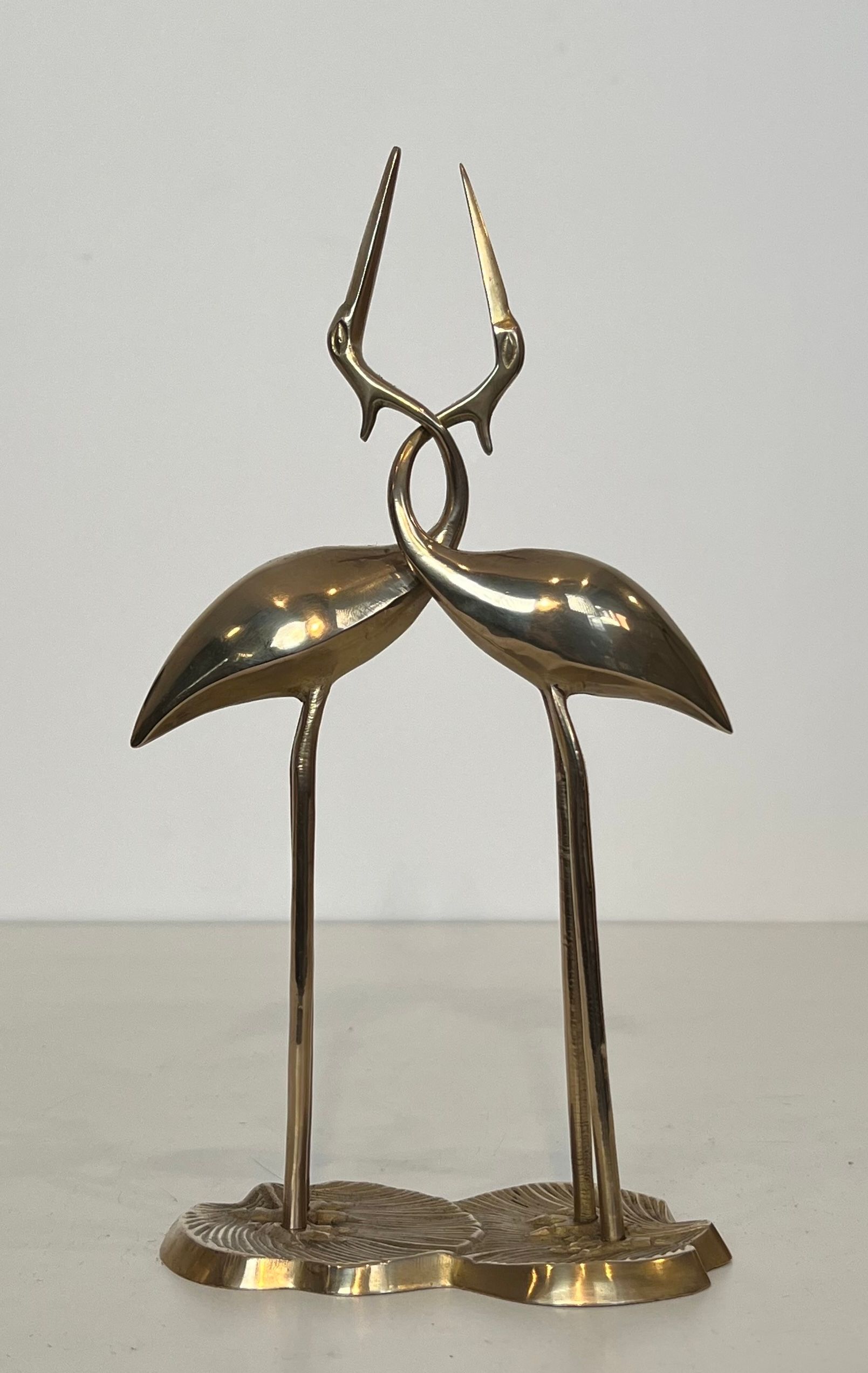 Sculpture en Laiton Représentant 2 Oiseaux Enlacés