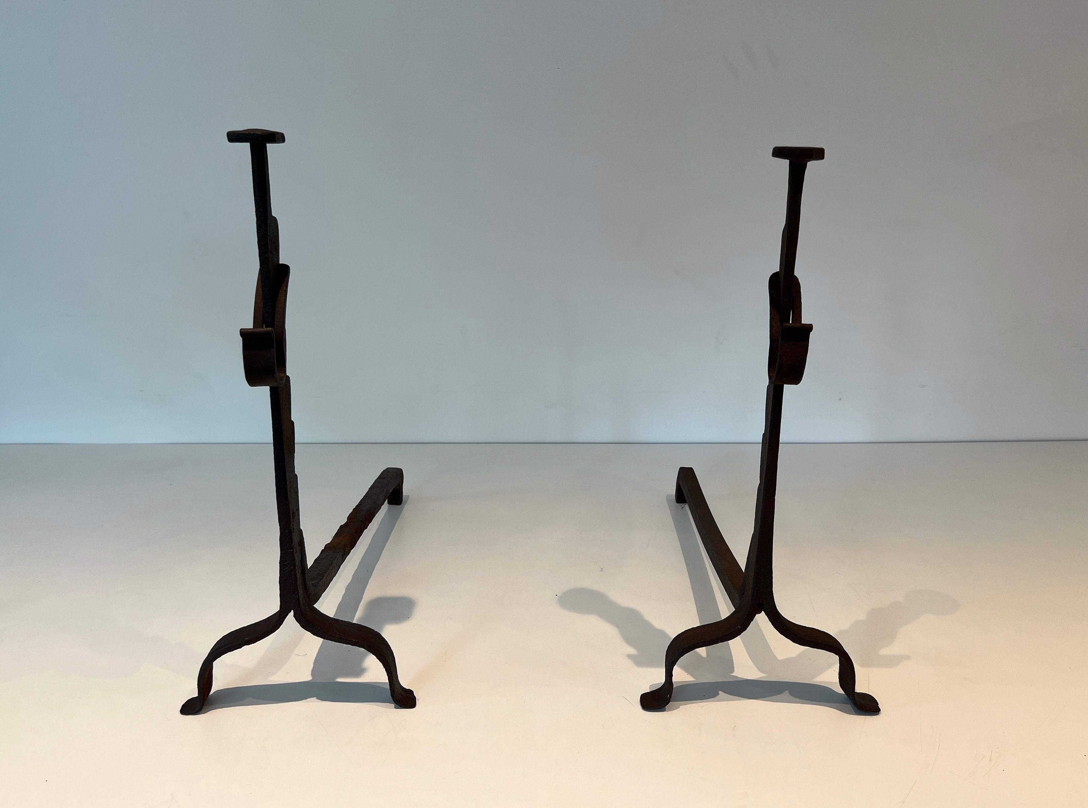 Pair of Wrought Iron Andirons