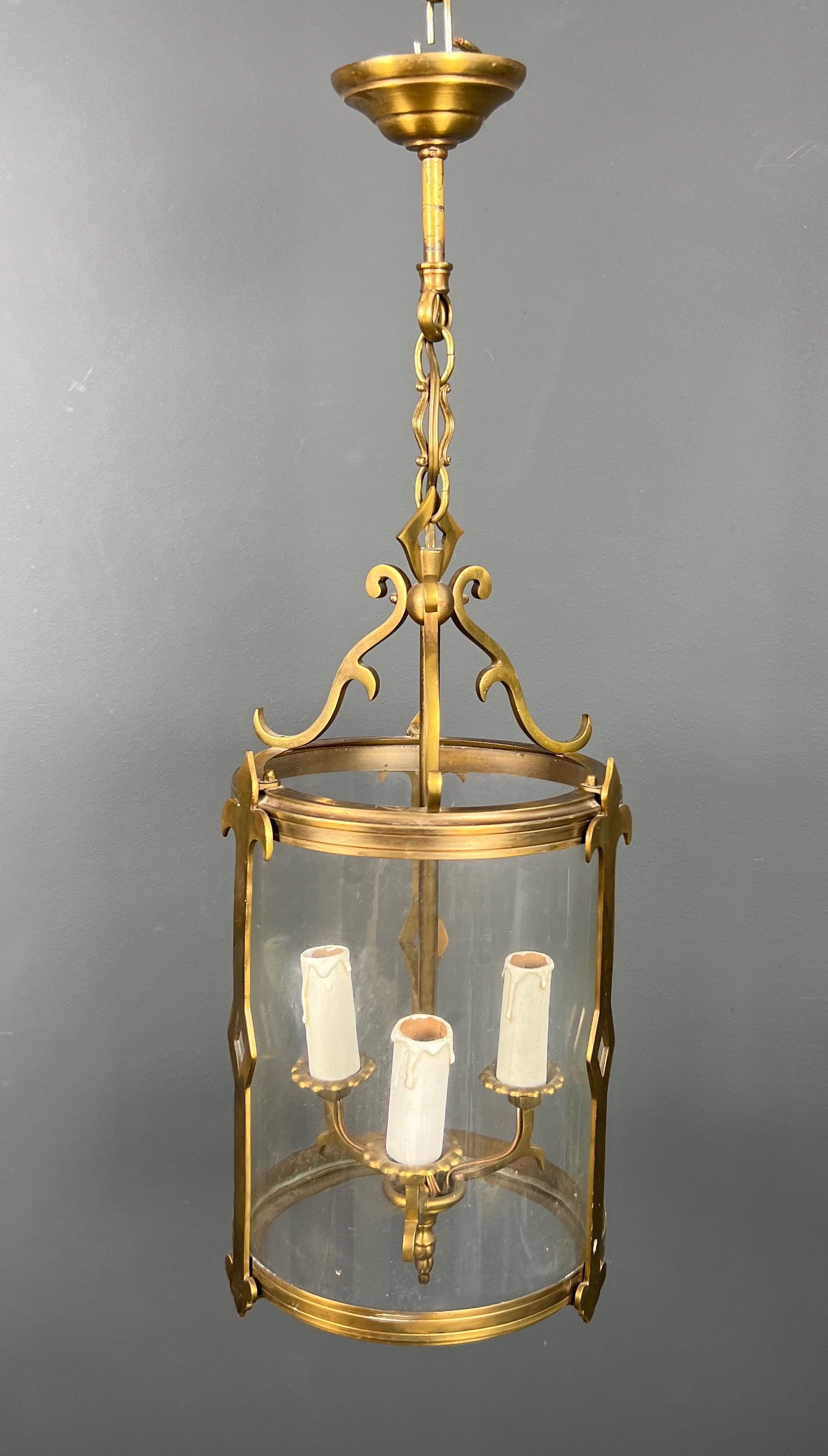 Small Neoclassical Style Bronze Lantern with Round Glass