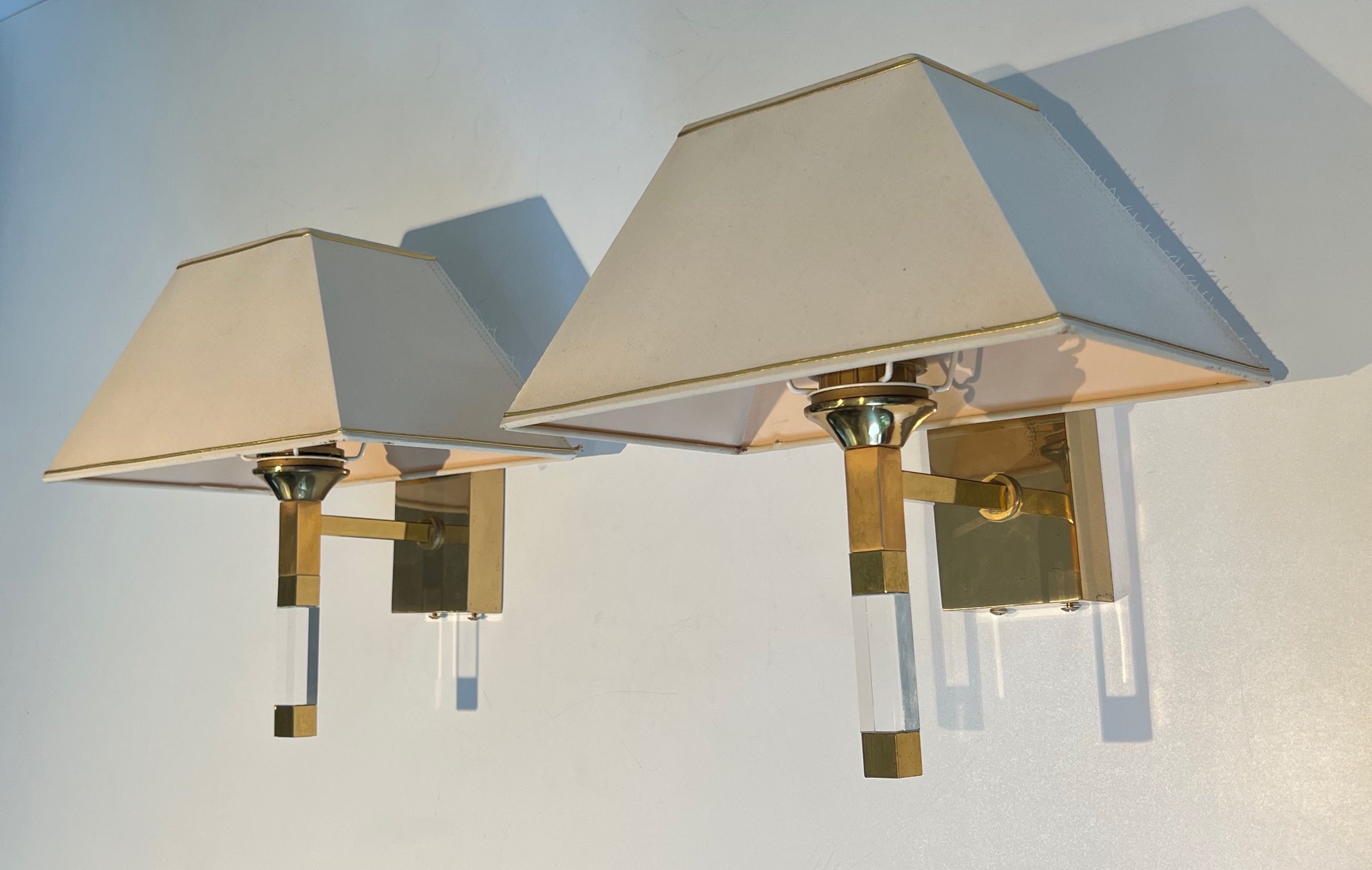 Pair of Lucite and Gilt Wall Sconces