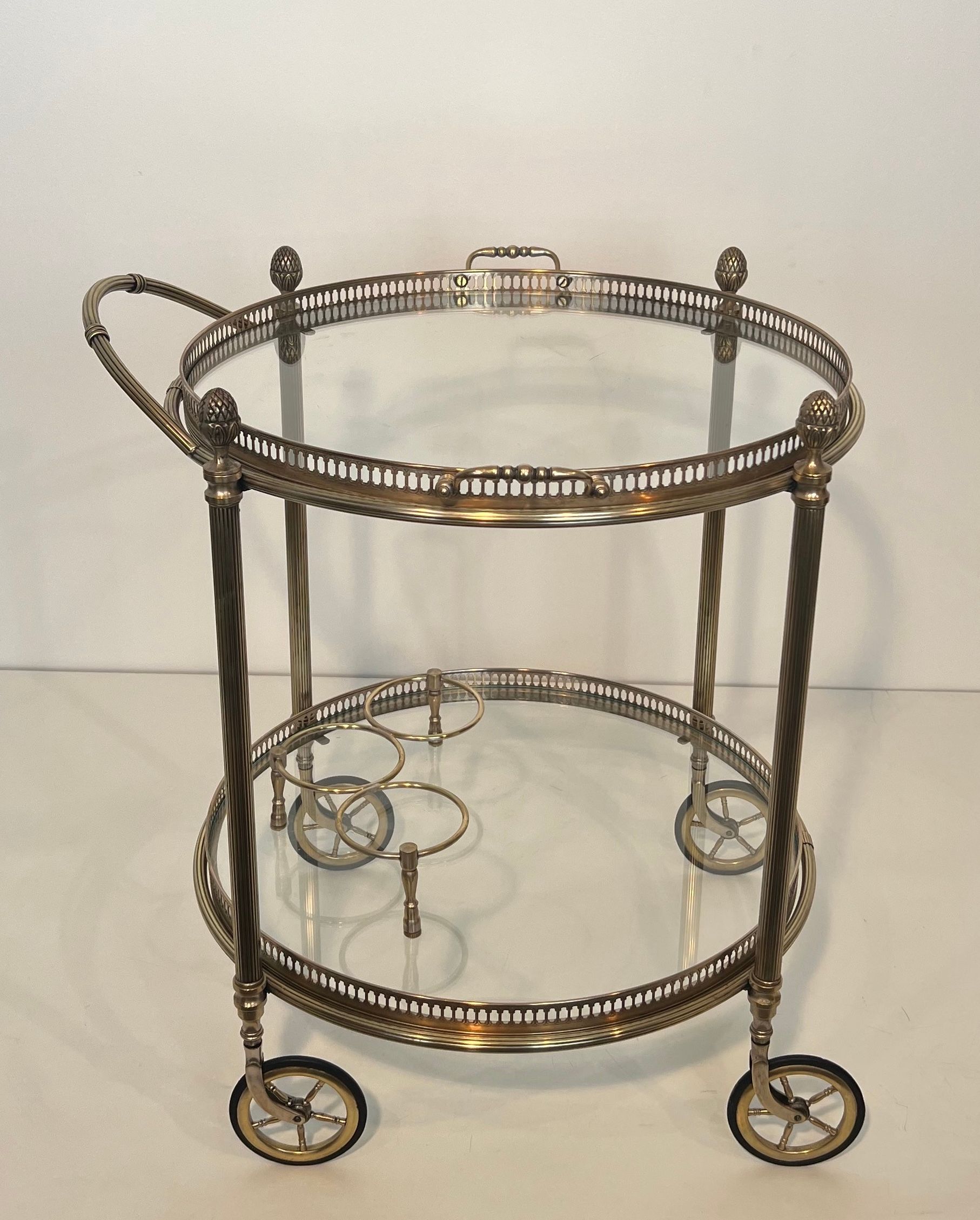 Round Silvered Brass Drinks Trolley by Maison Bagués