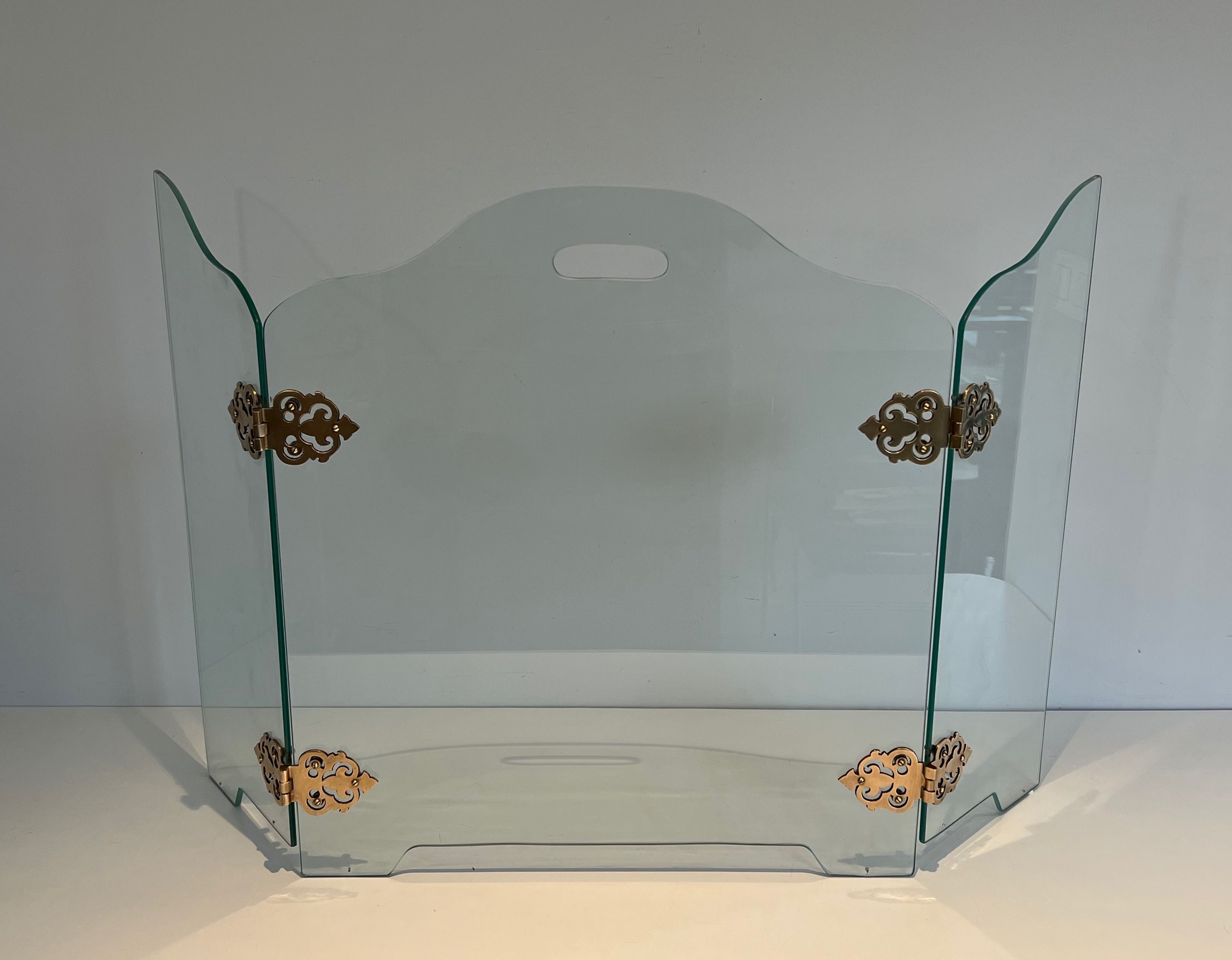 Glass Fireplace Screen with Bronze Hinges