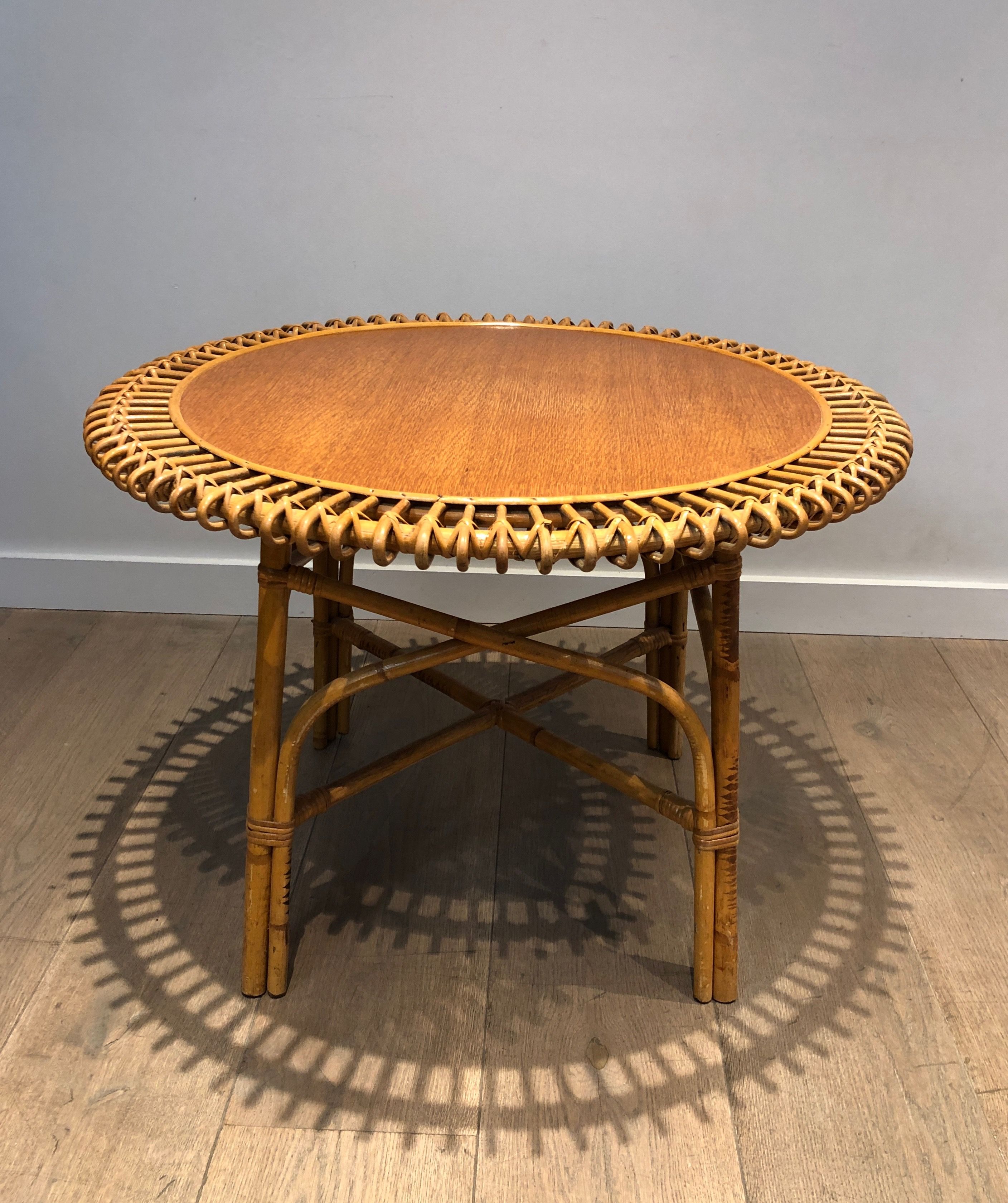 Table Basse Ronde en Rotin dans le Goût de Franco Albini