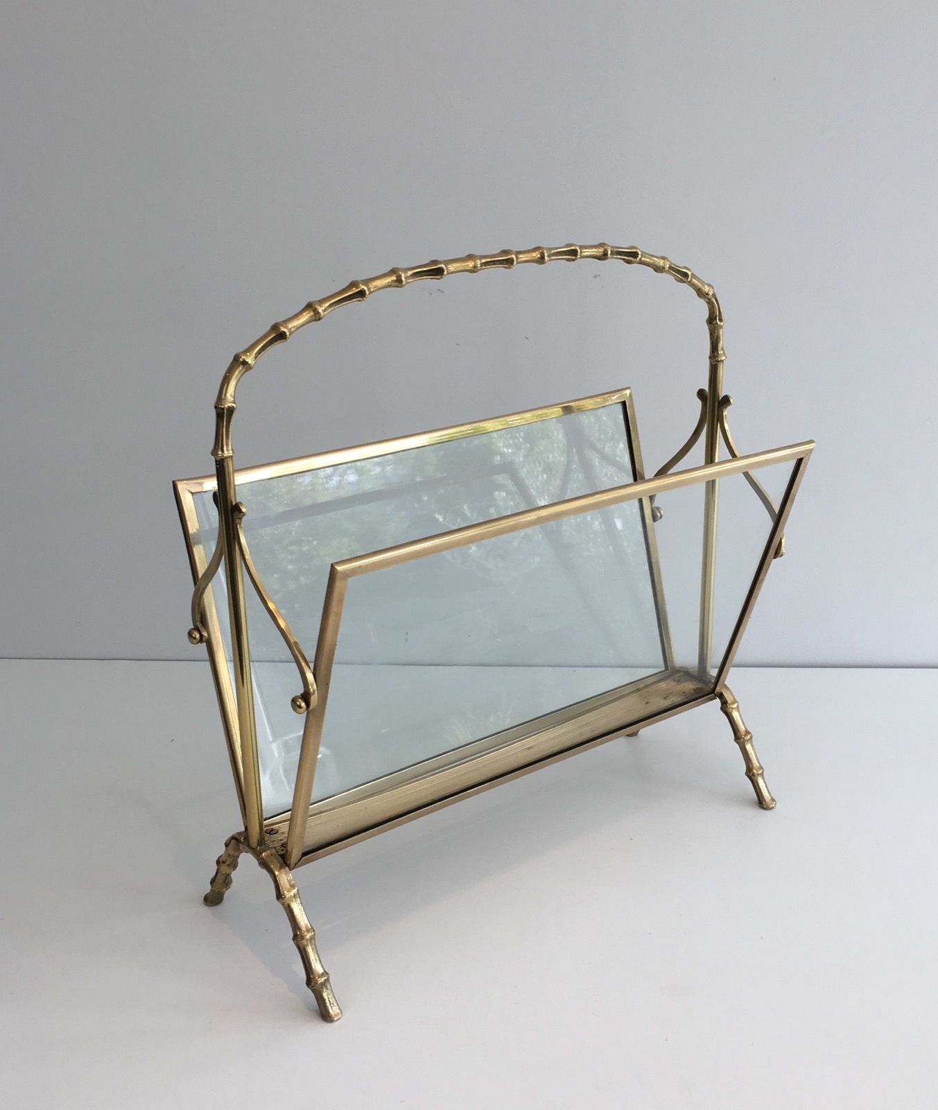 Brass Faux-Bamboo Magazine Rack by Maison Baguès