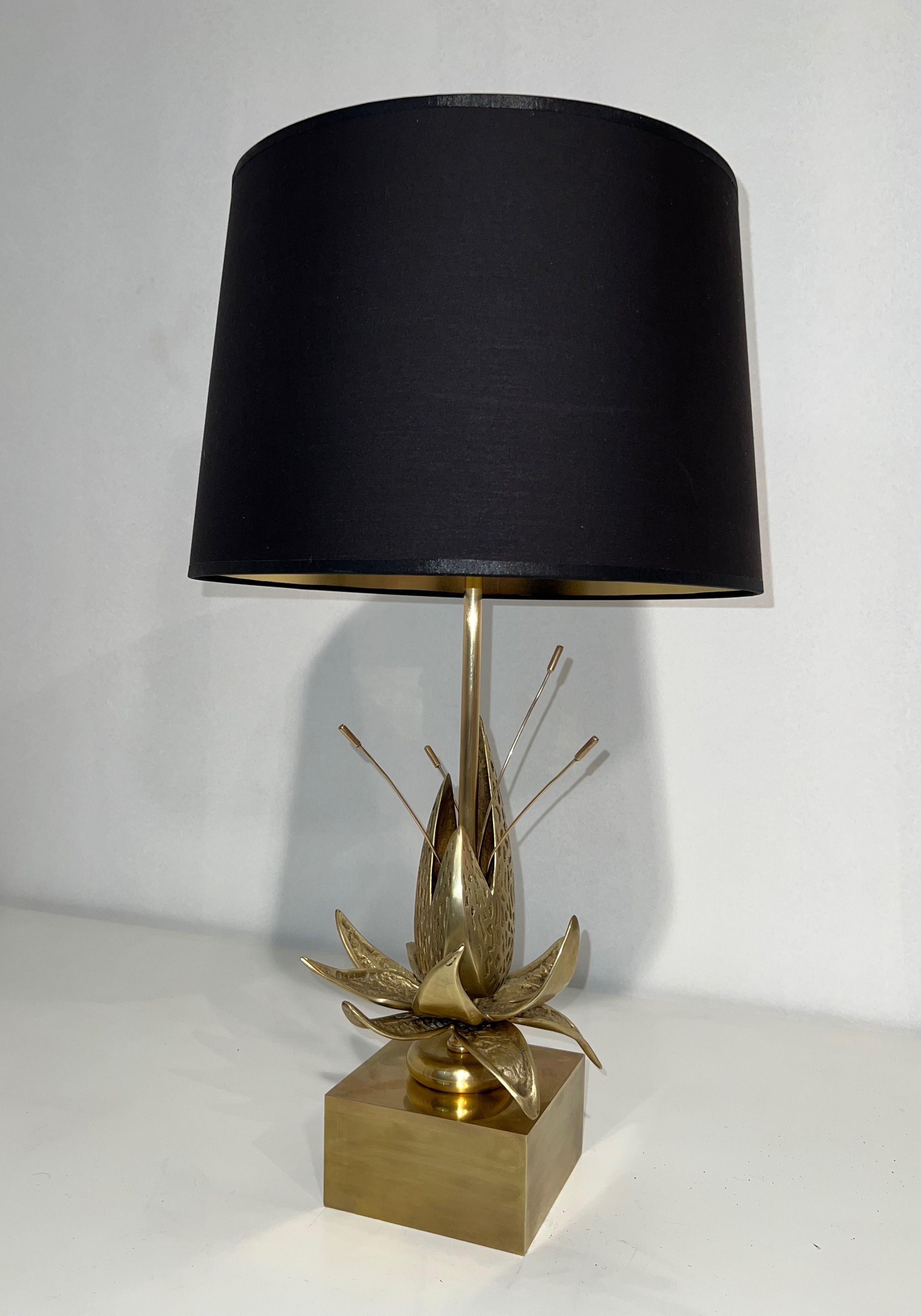 Nenuphar Bronze and Brass Table Lamp Attributed to Maison Charles. Circa 1970
