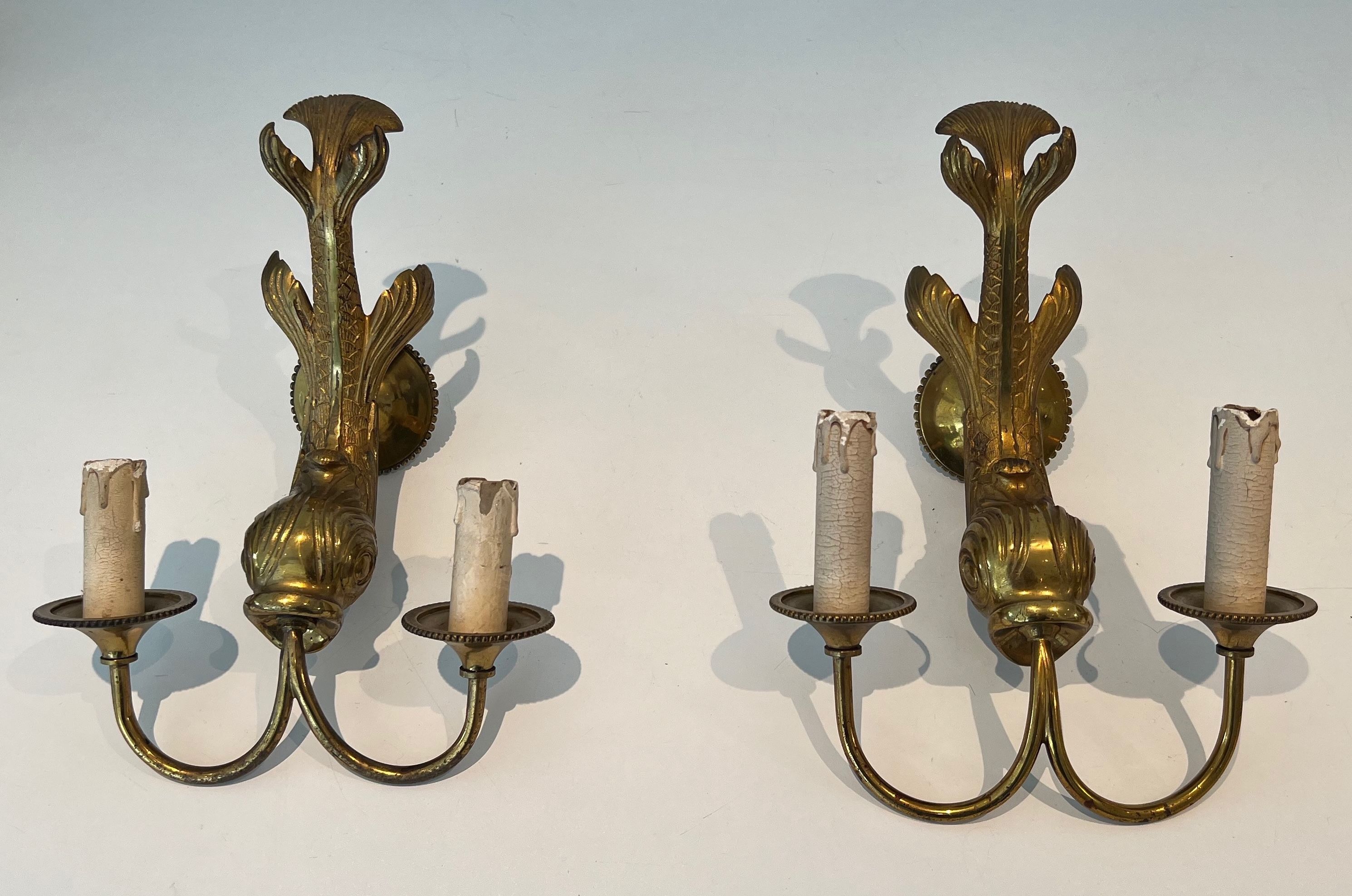 Pair of Dolphin Wall Sconces by Maison Jansen