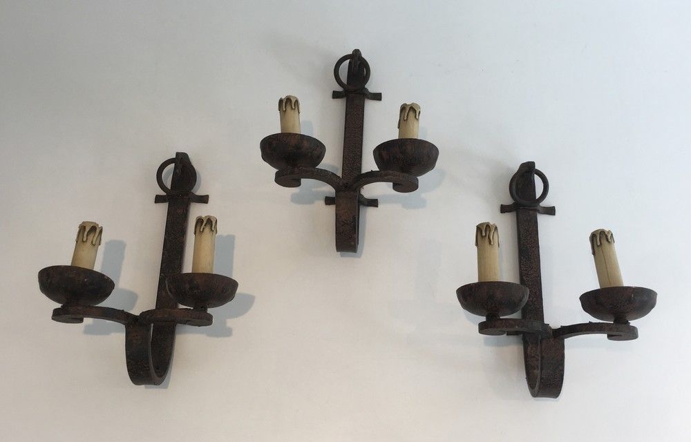 Set of 3 Wrought Iron Wall Lights