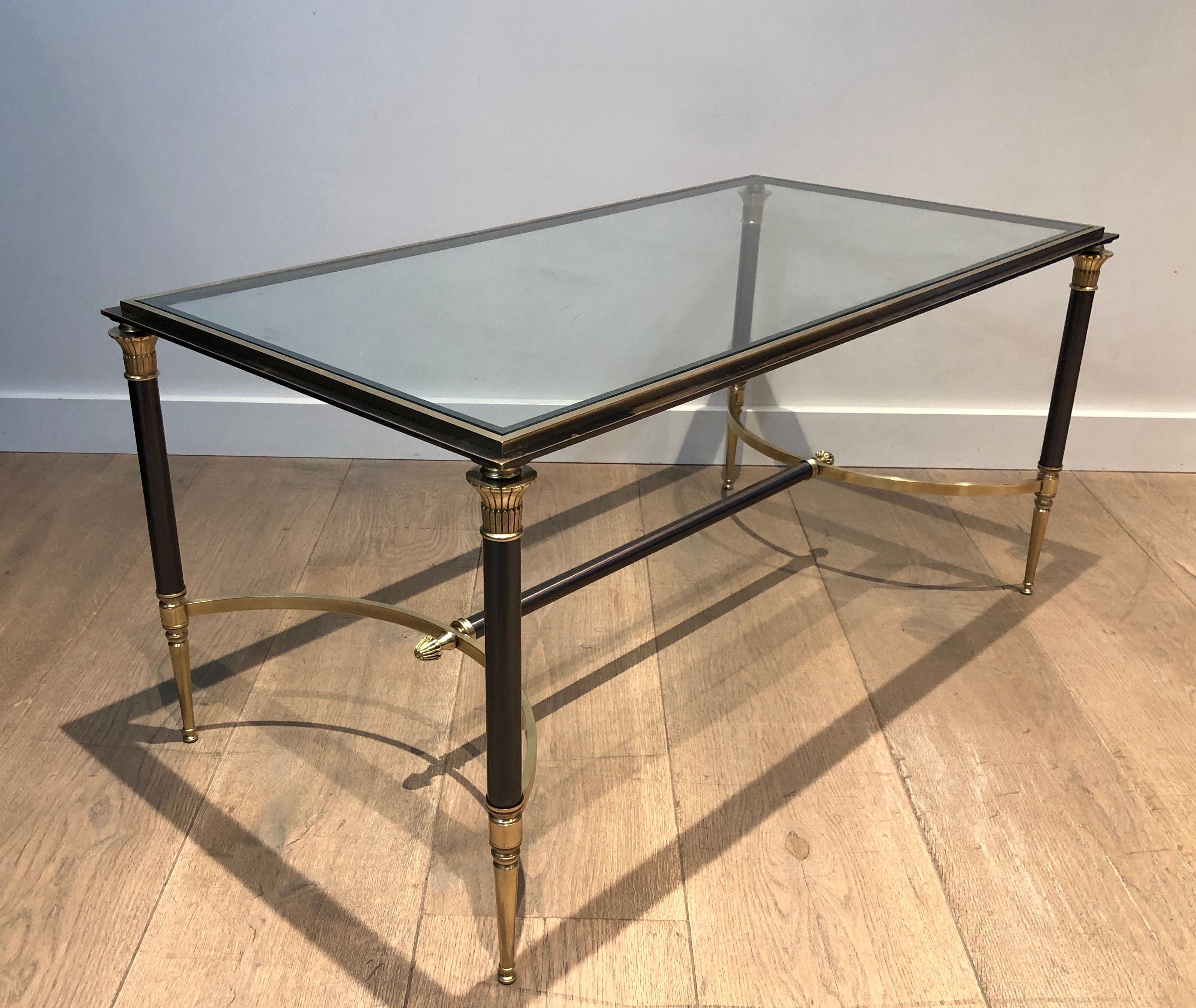 Brushed Steel and Brass Coffee Table by Maison Jansen