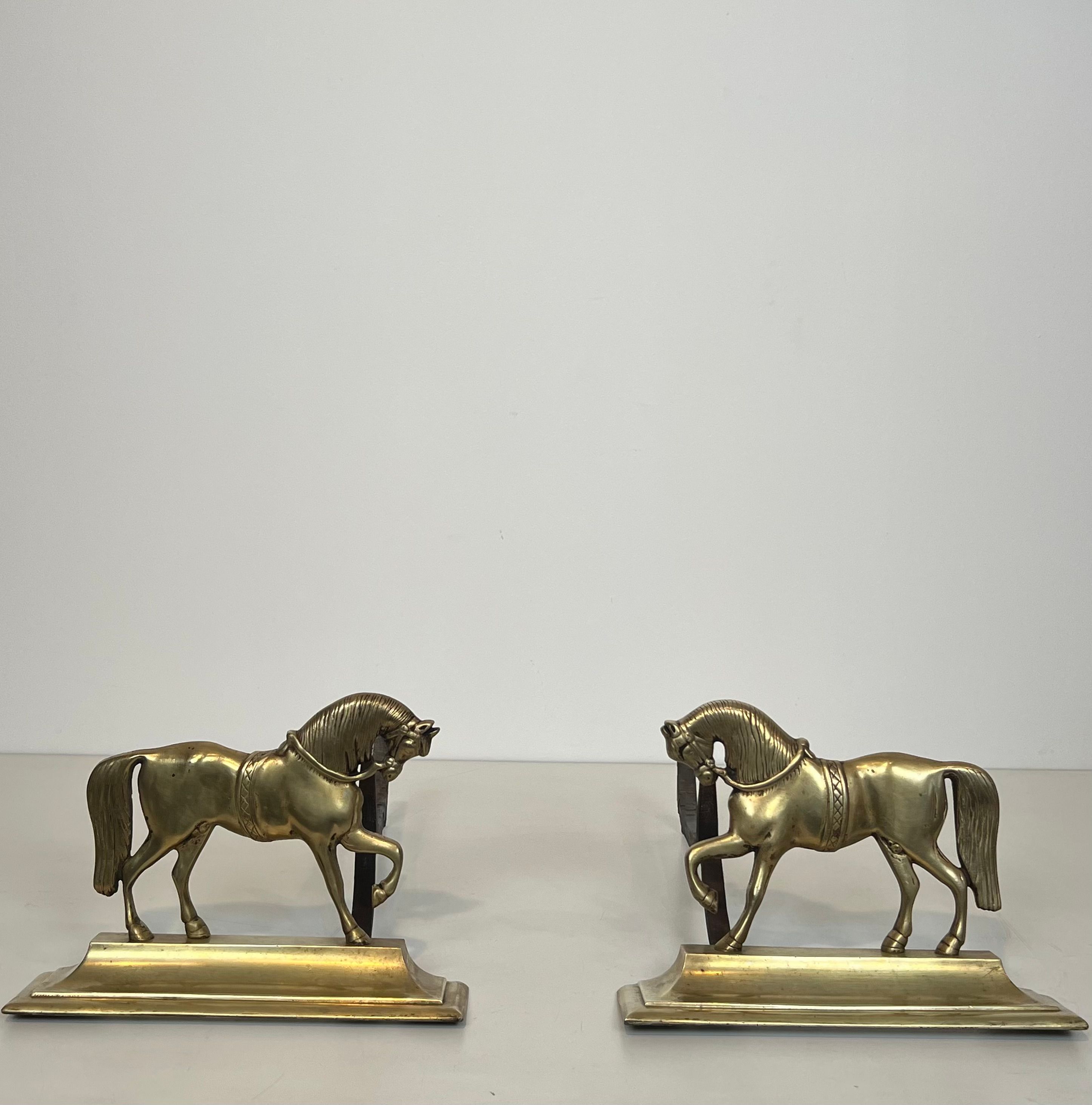 Pair of Bronze Horses Andirons