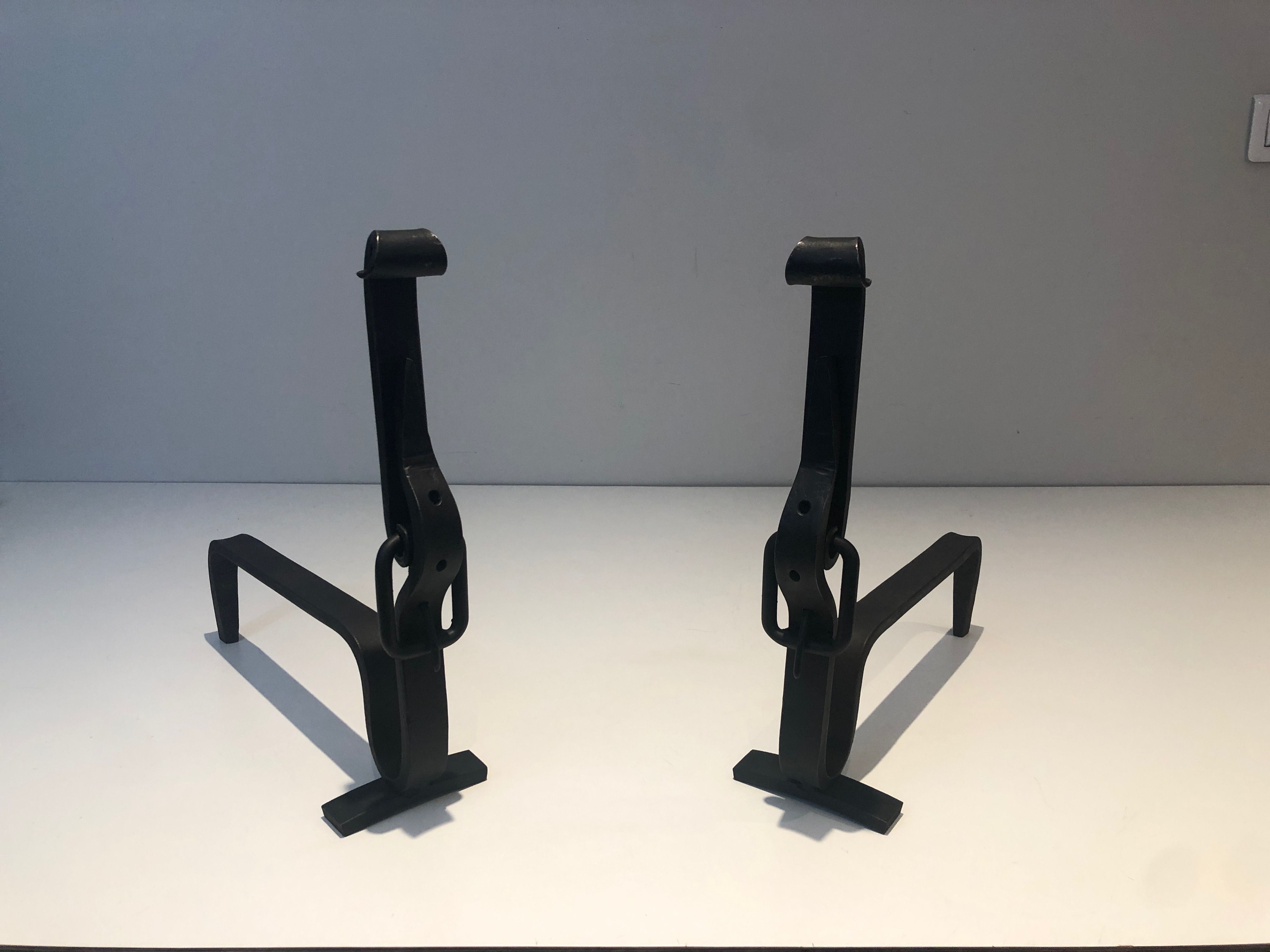 Pair of Wrought Iron Belt Andirons