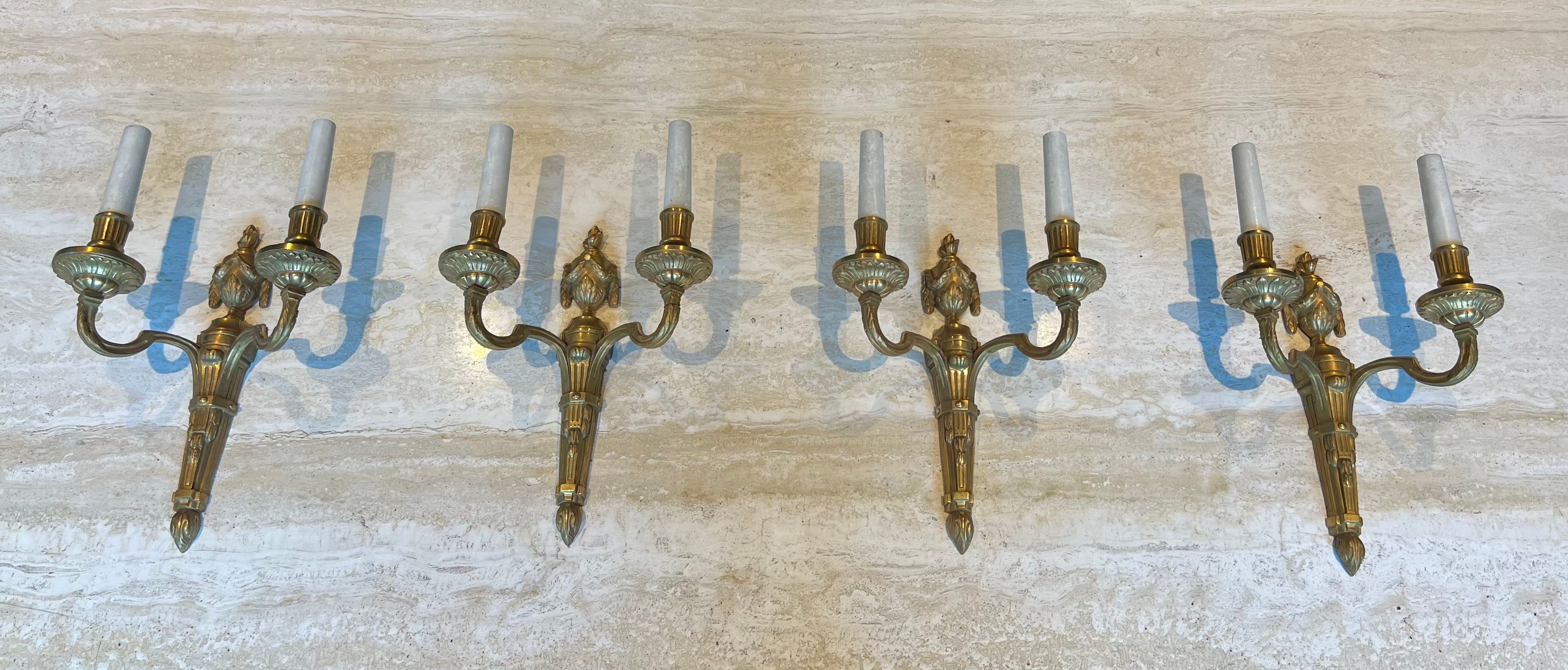 Set of Four Louis the 16th Style Bronze Wall Sconces