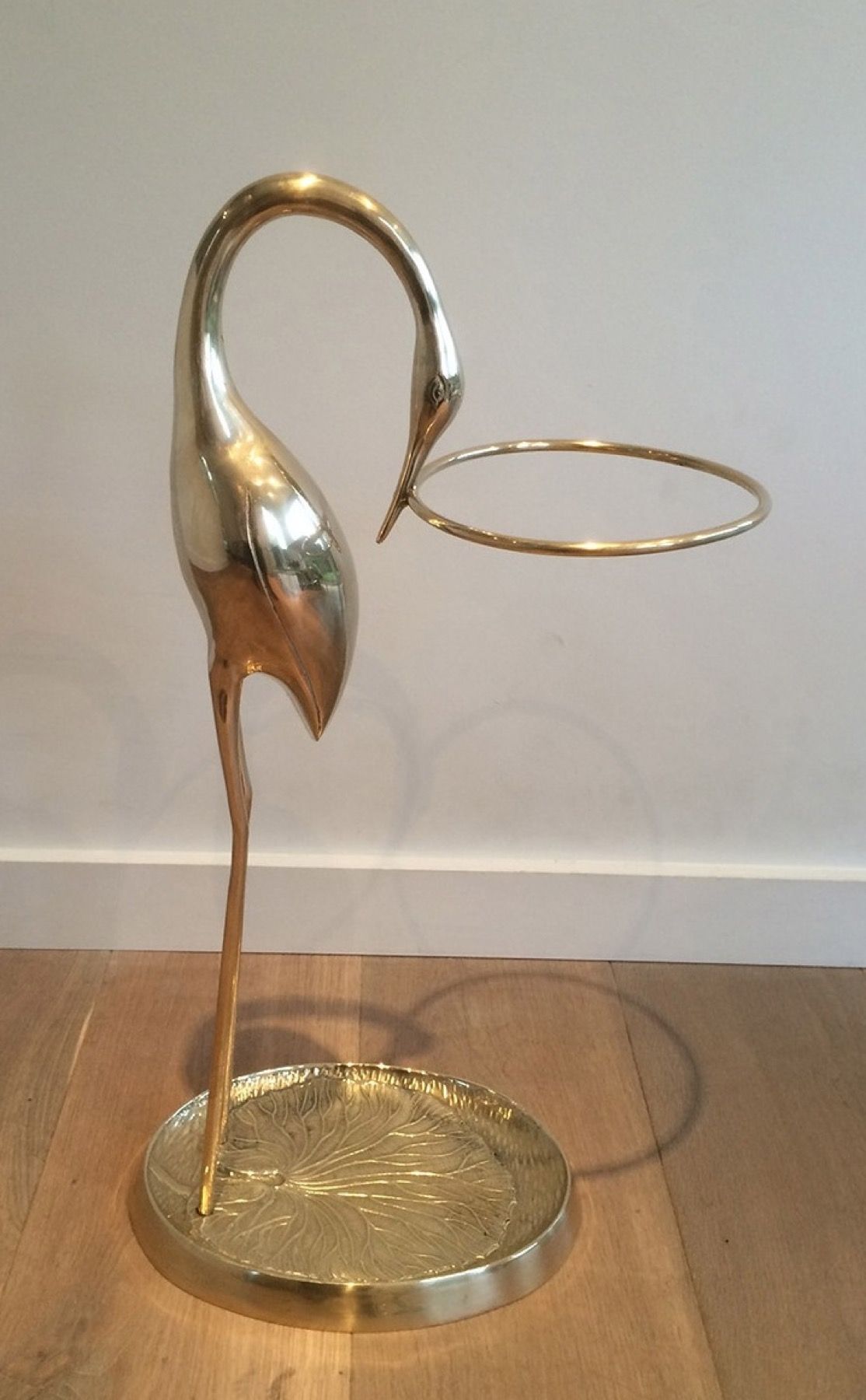 Brass Swan Umbrella Stand Attributed to Maison Jansen