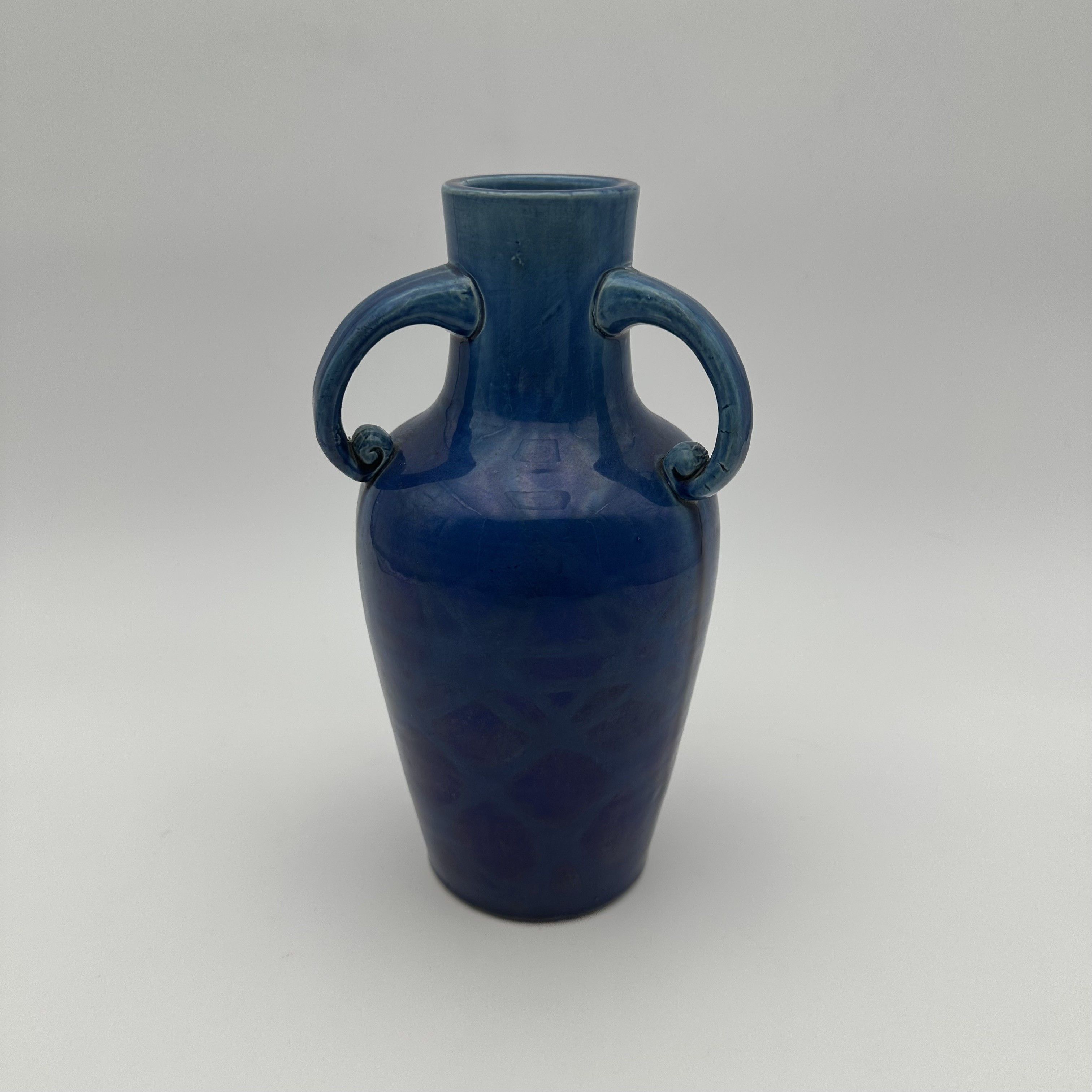 Cobalt Blue Glazed Ceramic Twin-Handled Baluster Vase, 1930s