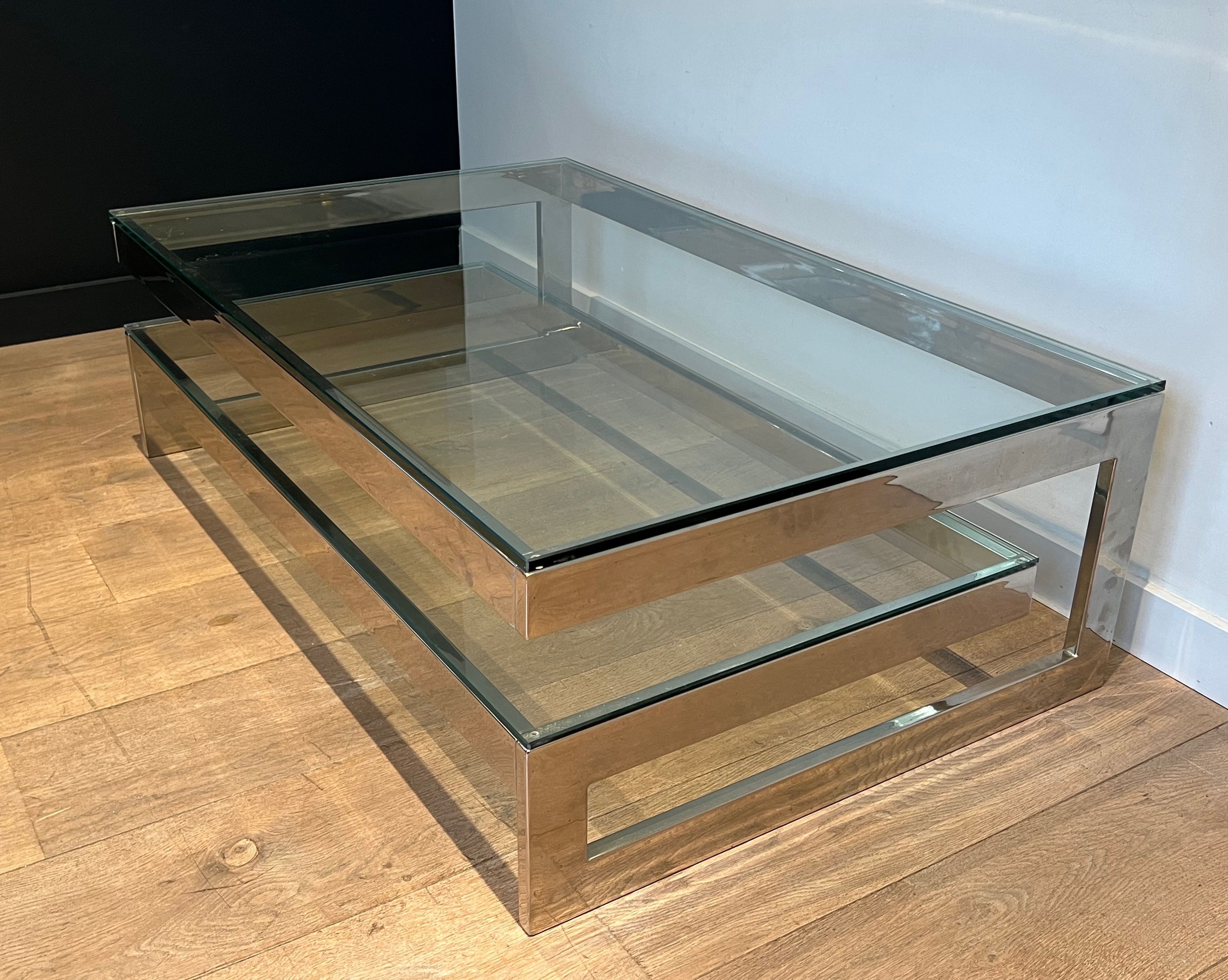 Design Chrome Coffee Table With 2 Glass Shelves