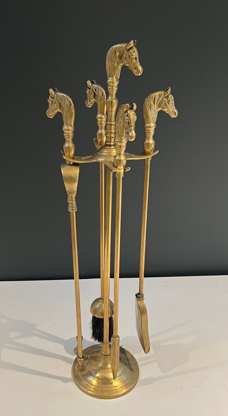 Neoclassical Style Brass HorseHeads Fireplace Tools