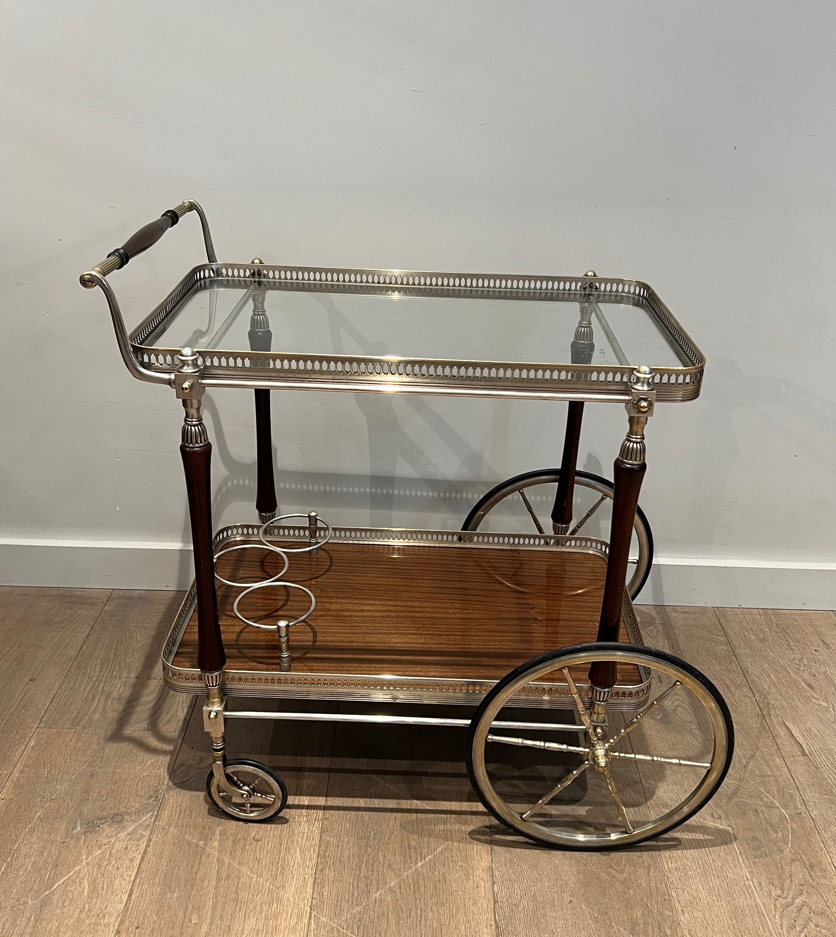 Mahogany and Silvered Brass Drinks Trolley by Maison Jansen