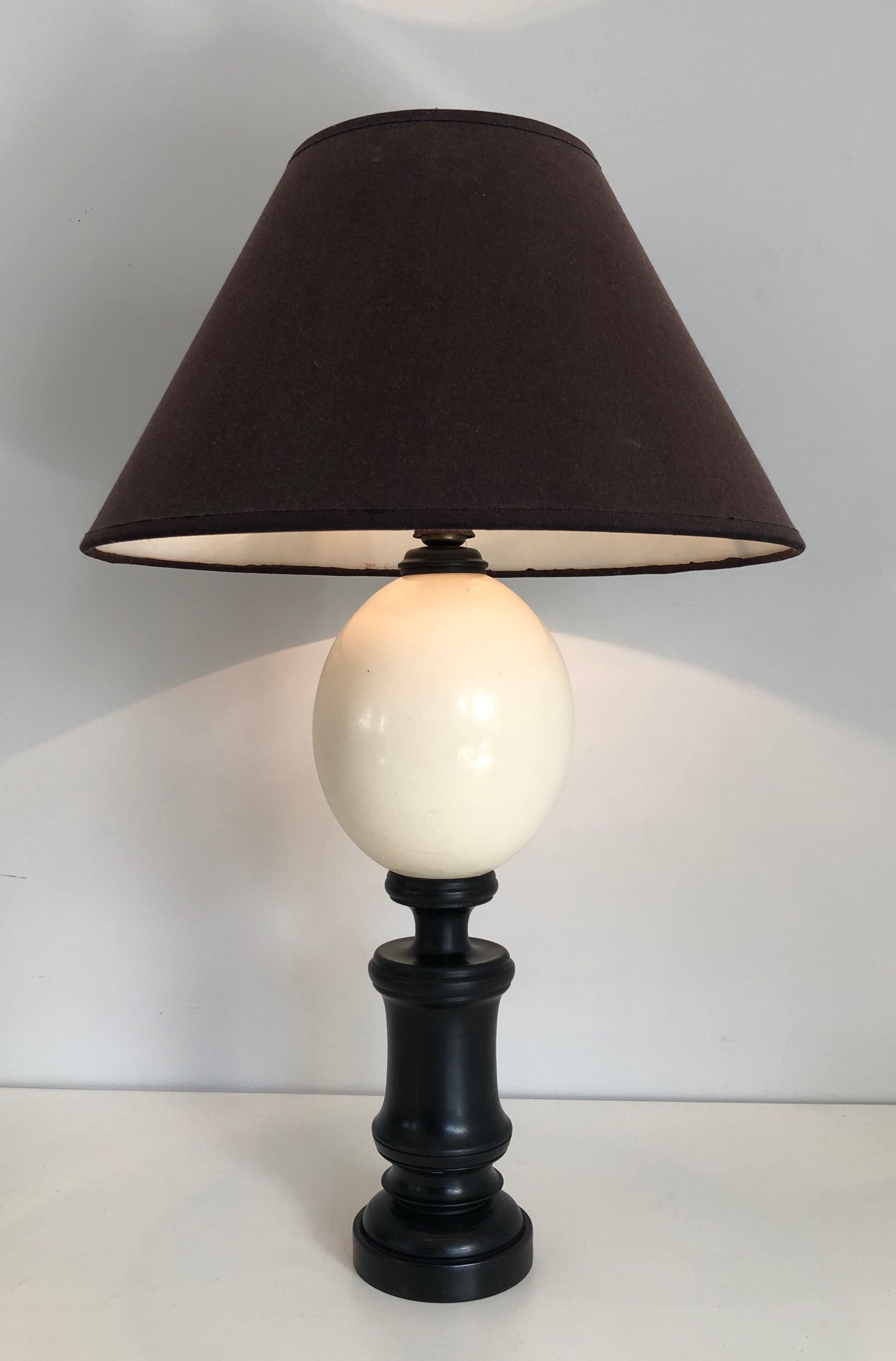 Blackened Wood and Ostrich Egg Table Lamp