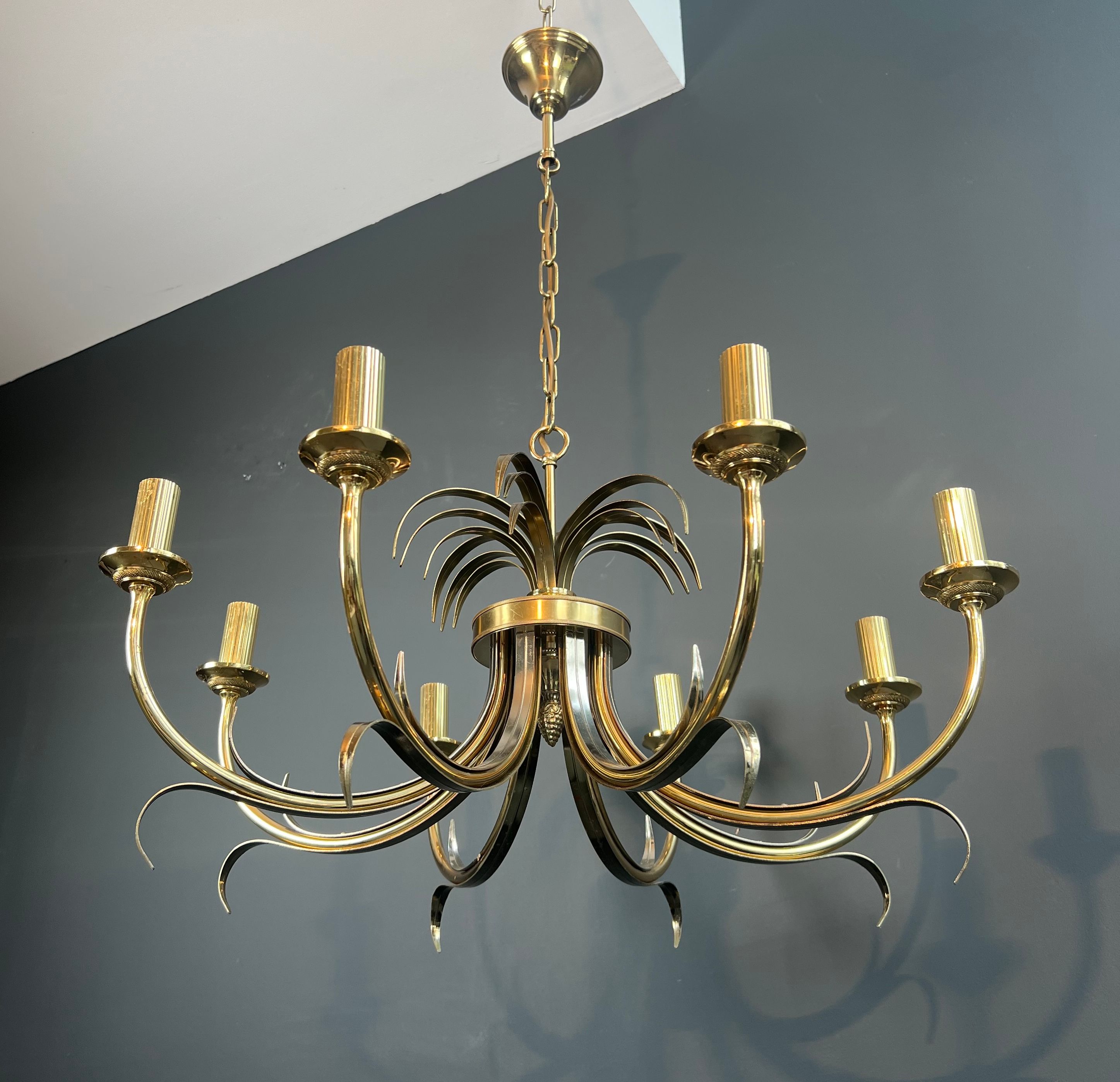 Brushed Metal and Gilt Metal Pineapple Chandelier in the Style of Maison Charles
