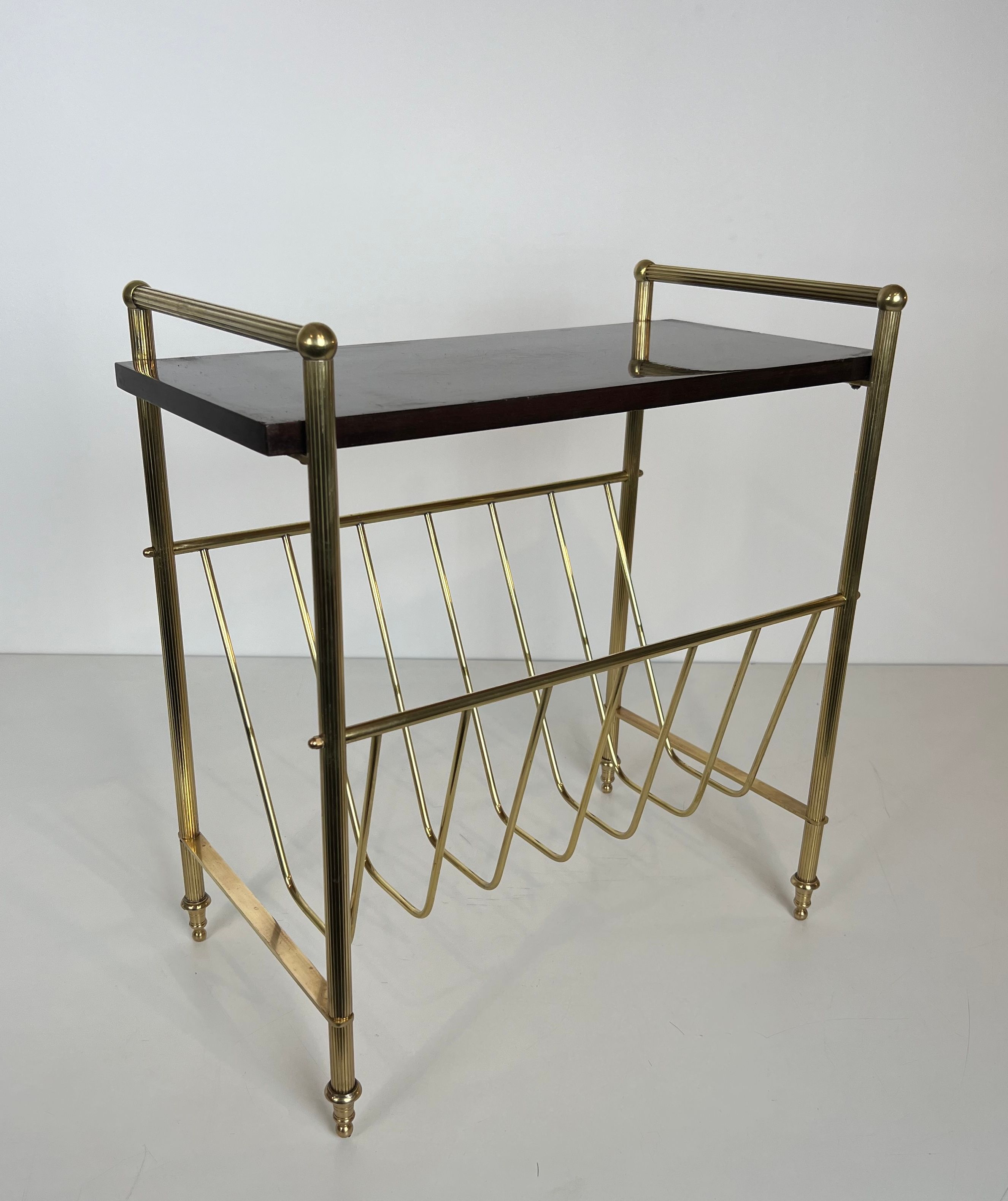 Neoclassical Style Mahogany and Brass Magazine Rack by Maison Jansen