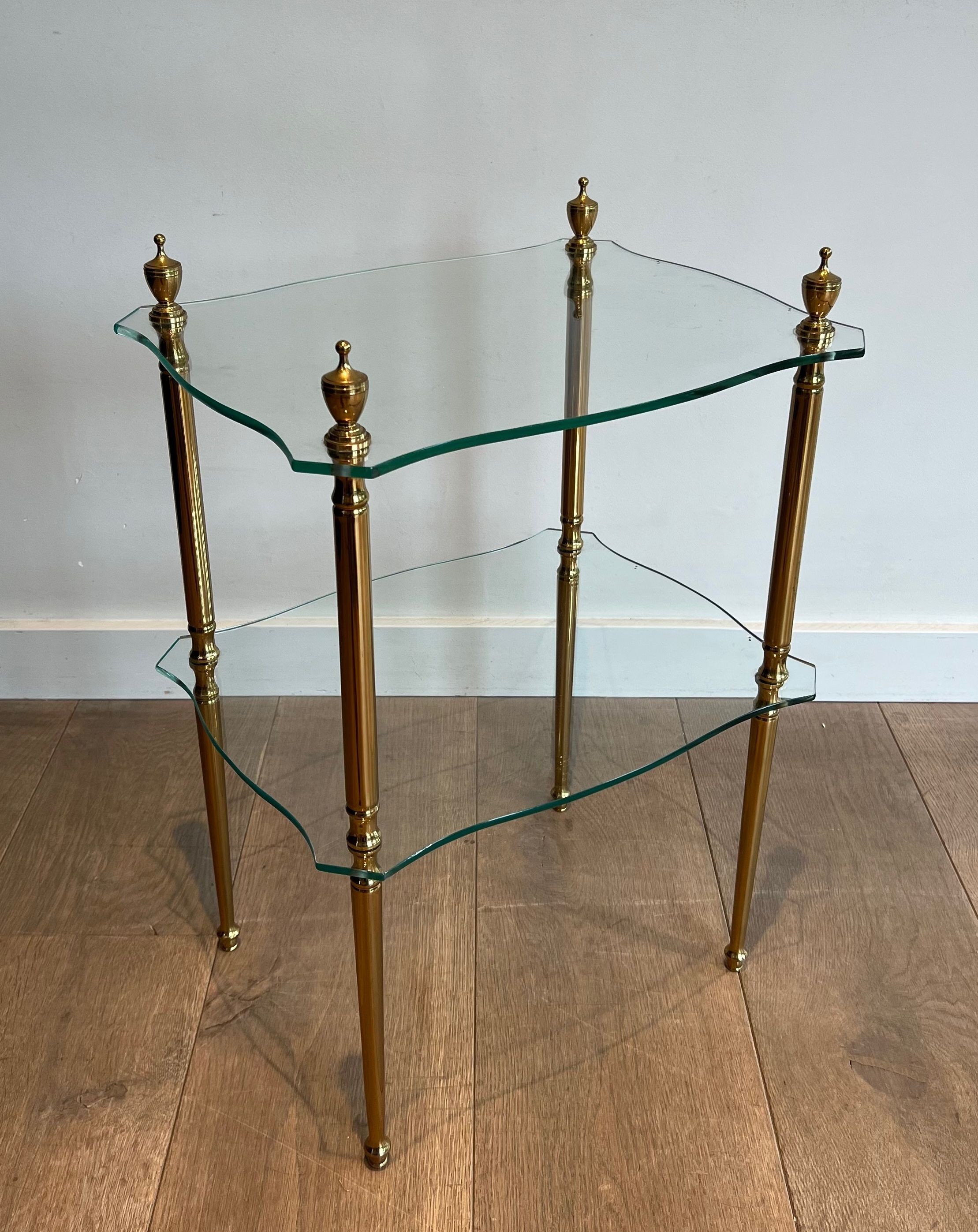 Brass Side Table with 2 Glass Shelves by Maison Jansen