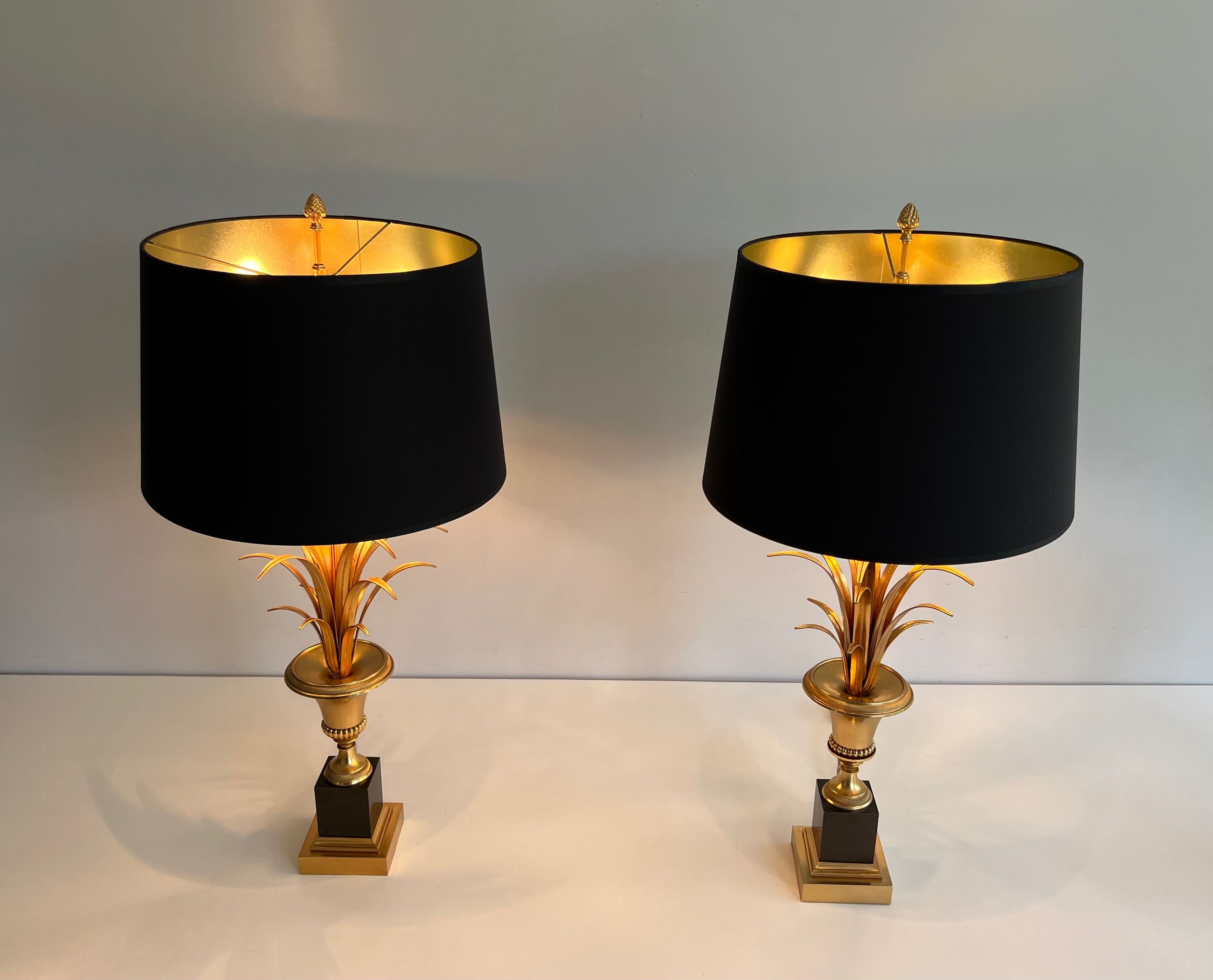 Pair of Palm Tree Chrome and Brass Neoclassical Style Wal  Lights in the style of Maison Charles