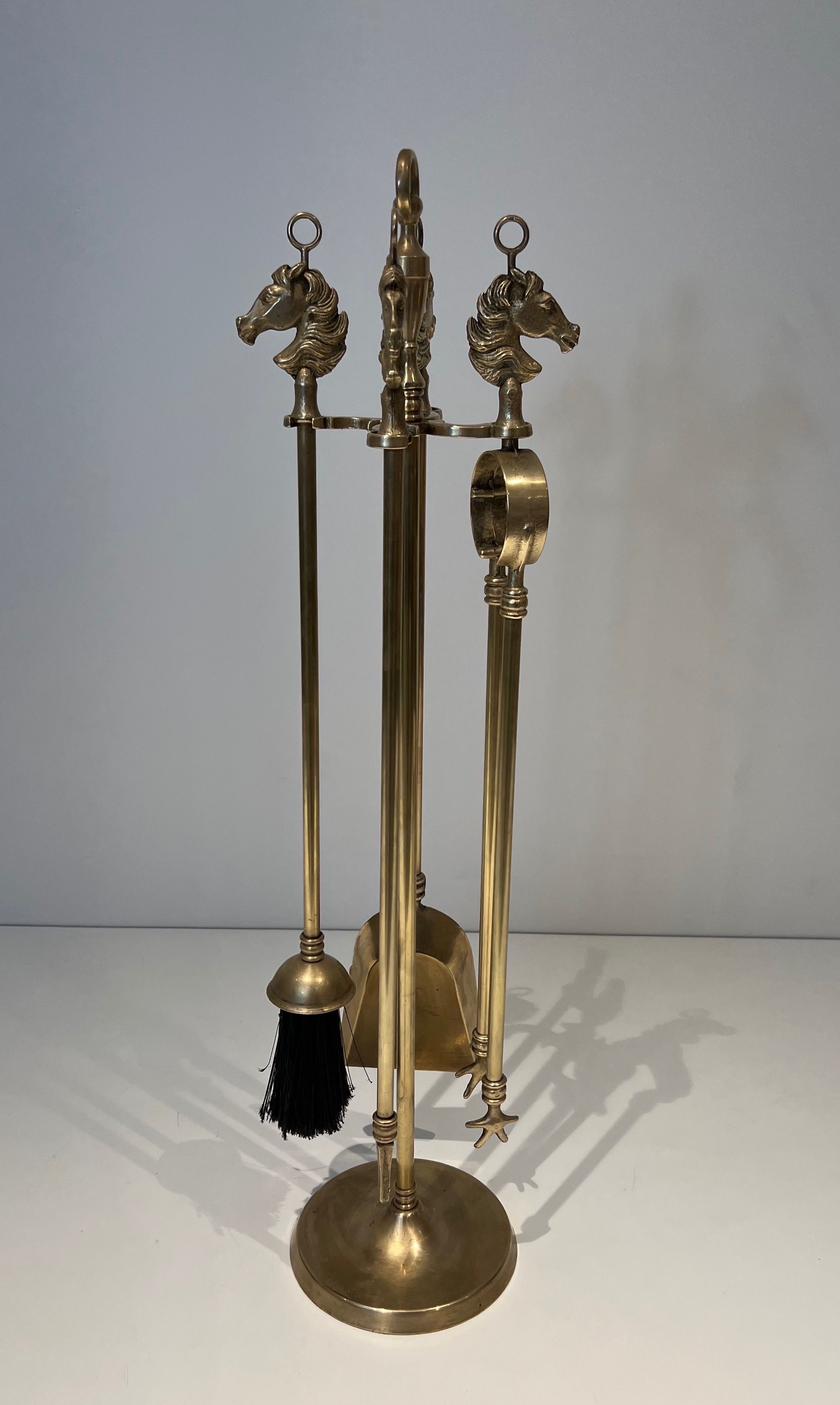 Neoclassical Style Brass HorseHeads Fireplace Tools in the Style of Maison Jansen