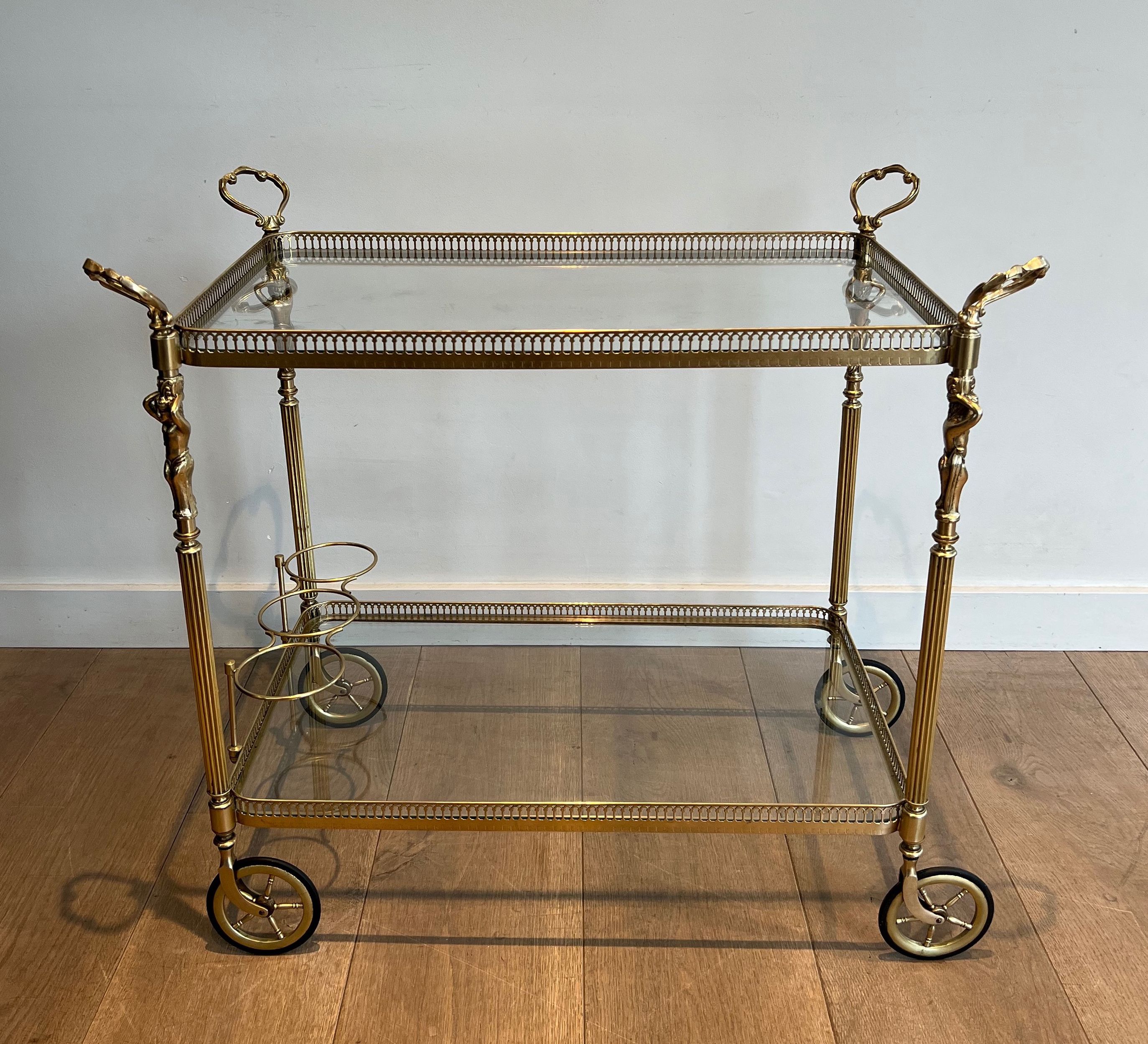 Neoclassical Style Brass Drinkis Trolley with Cherubs in the Style of Maison Jansen